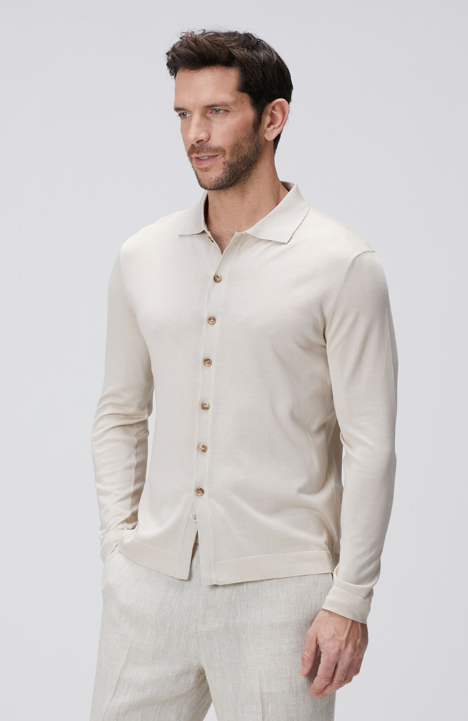 Limited Bej İpek Karışımlı Triko Gömlek