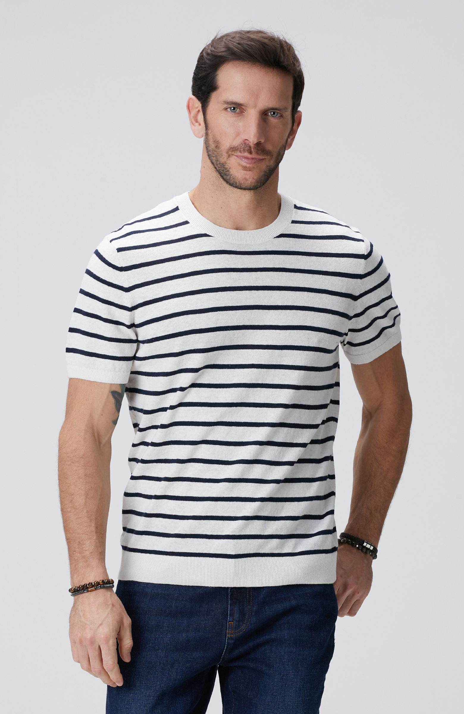 Beyaz Keten Karışımlı Kazak