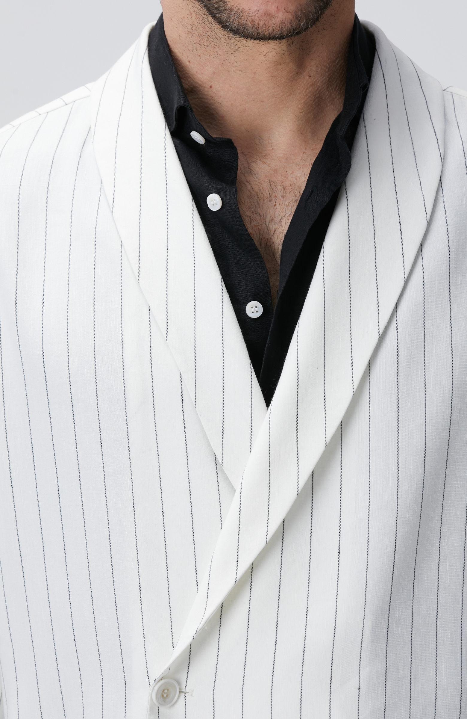 Kırık Beyaz Keten Karışımlı Takım Elbise