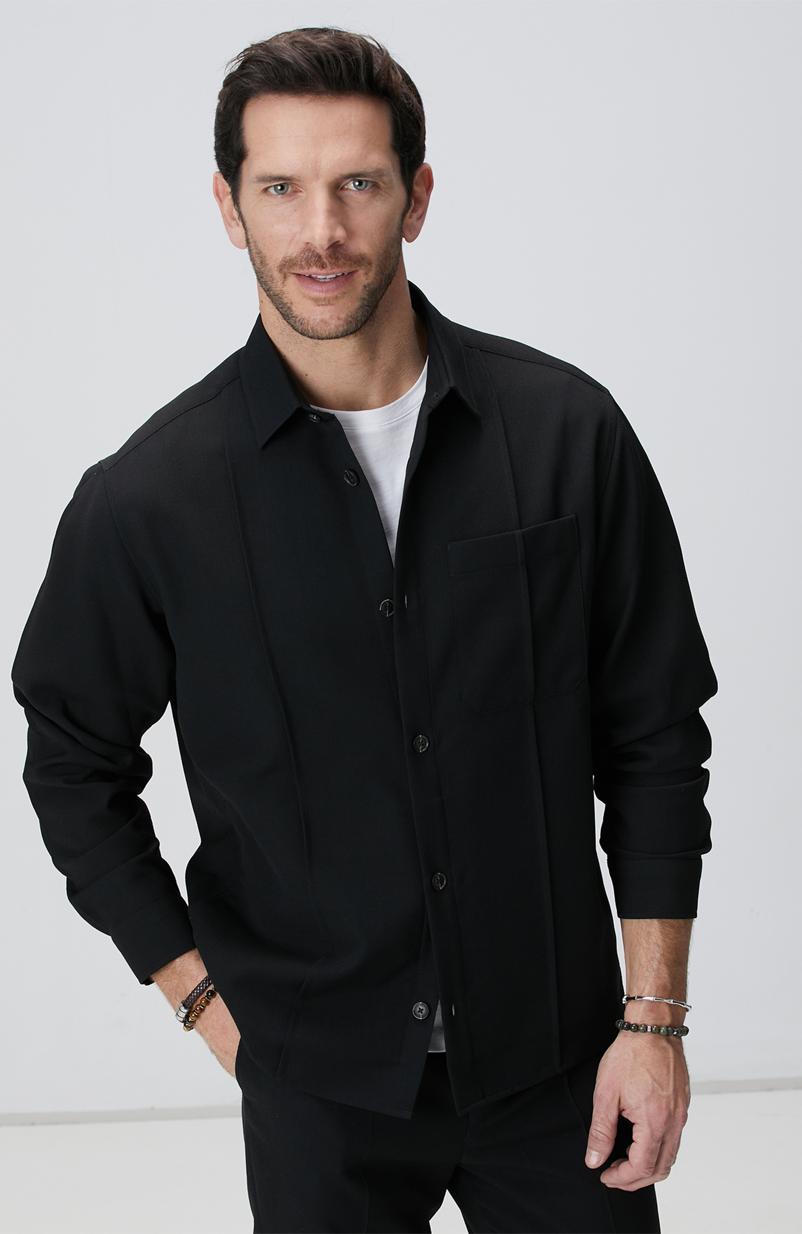 Siyah Yün Karışımlı Dış Ceket