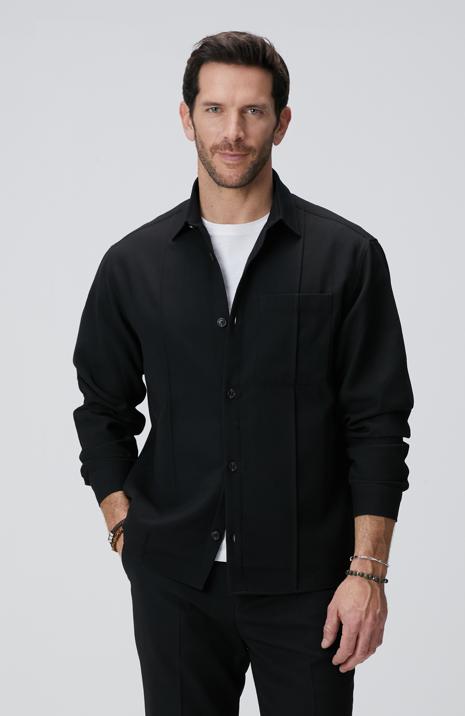 Siyah Yün Karışımlı Dış Ceket