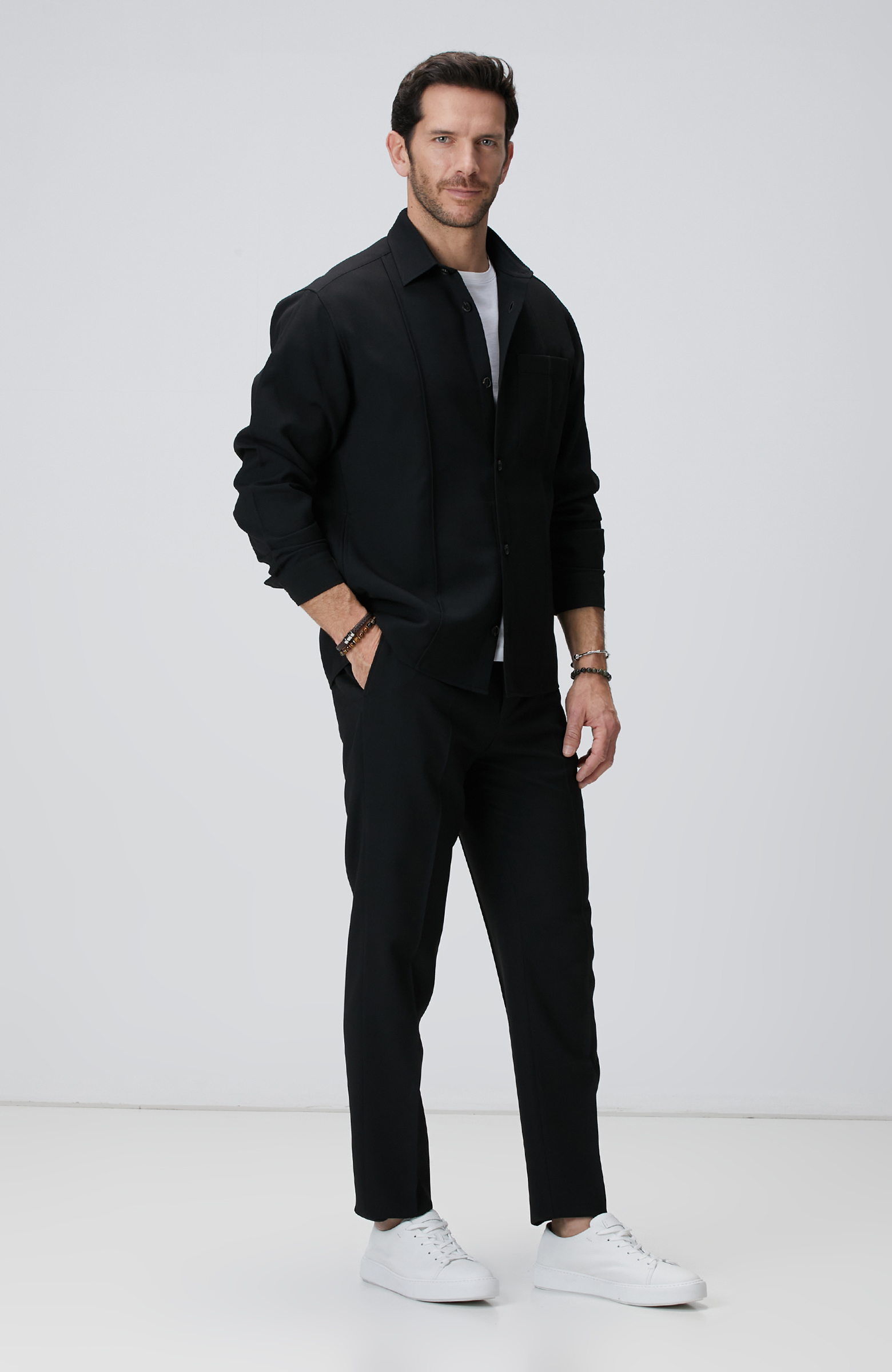 Siyah Yün Karışımlı Dış Ceket