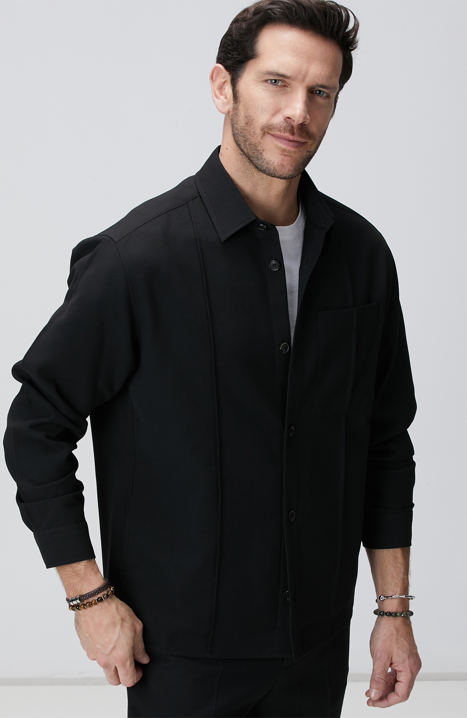 Siyah Yün Karışımlı Dış Ceket