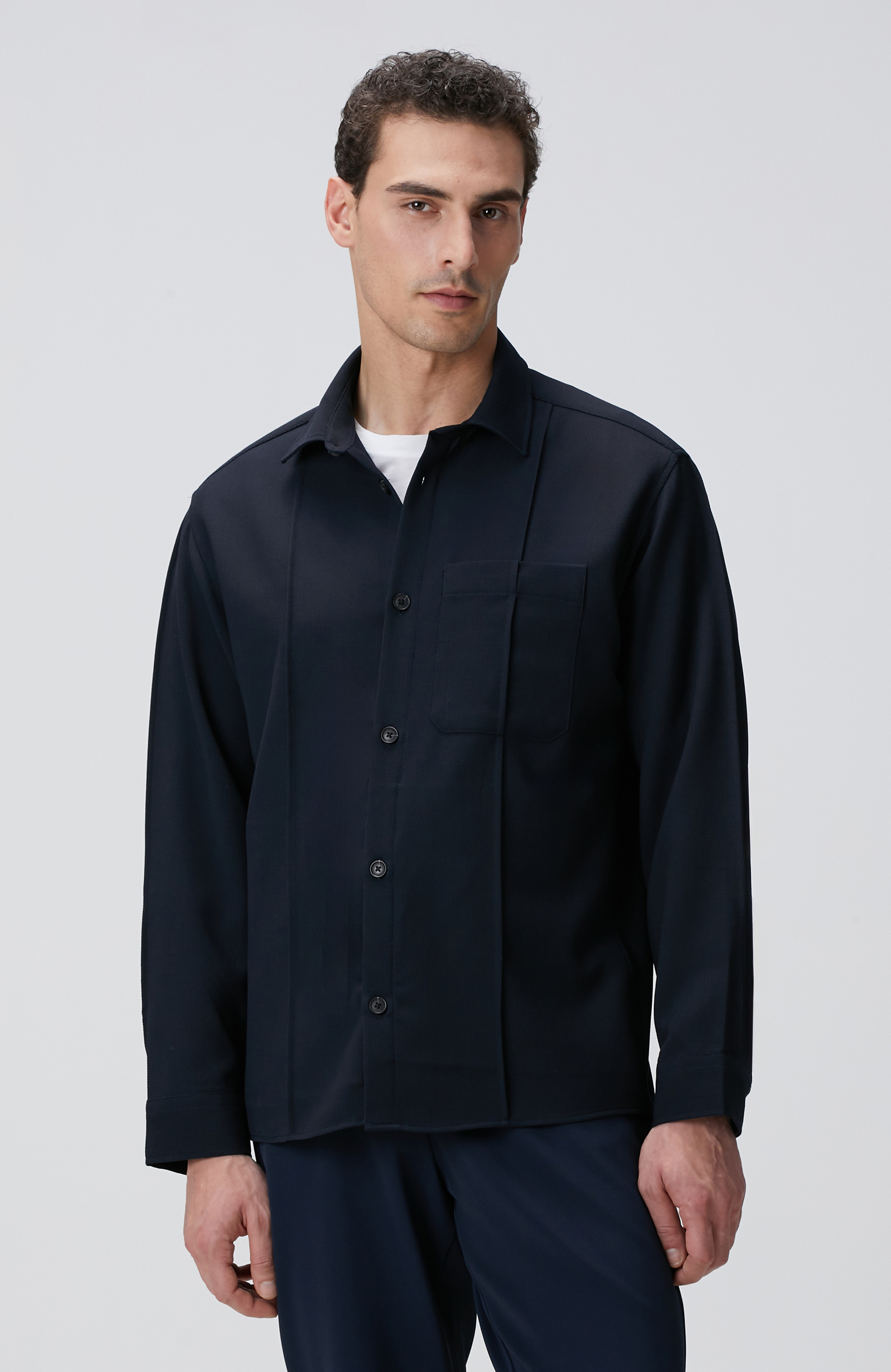 Lacivert Yün Karışımlı Dış Gömlek