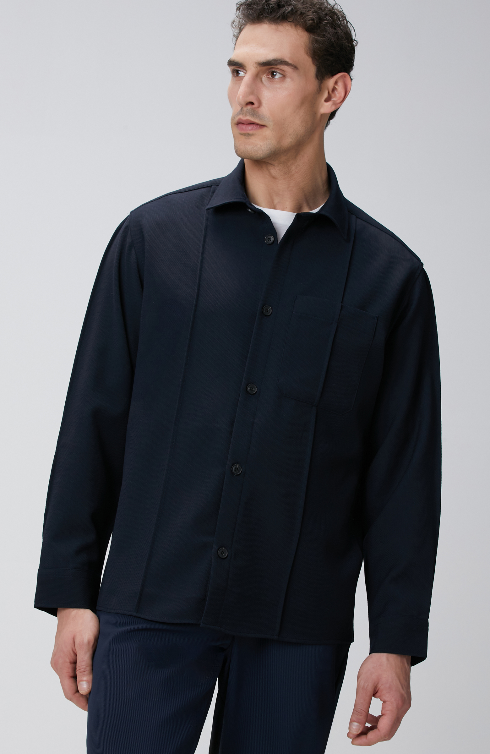 Lacivert Yün Karışımlı Dış Gömlek