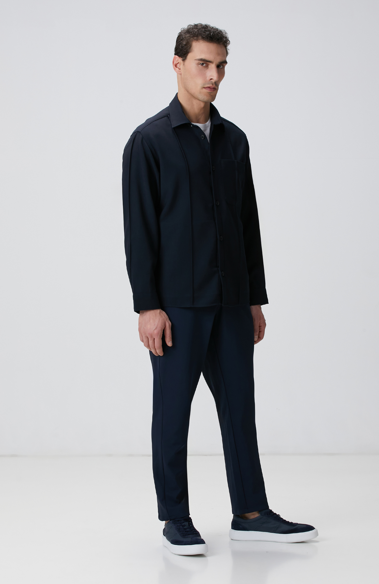 Lacivert Yün Karışımlı Dış Gömlek