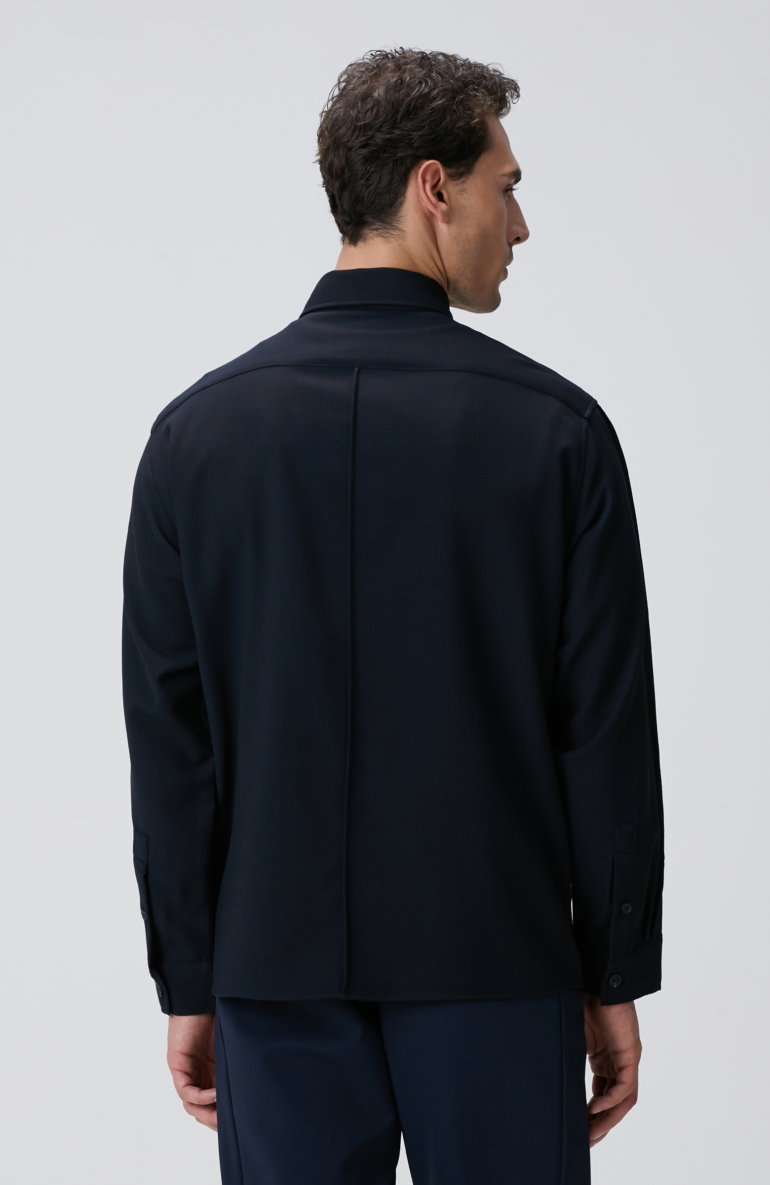 Lacivert Yün Karışımlı Dış Gömlek