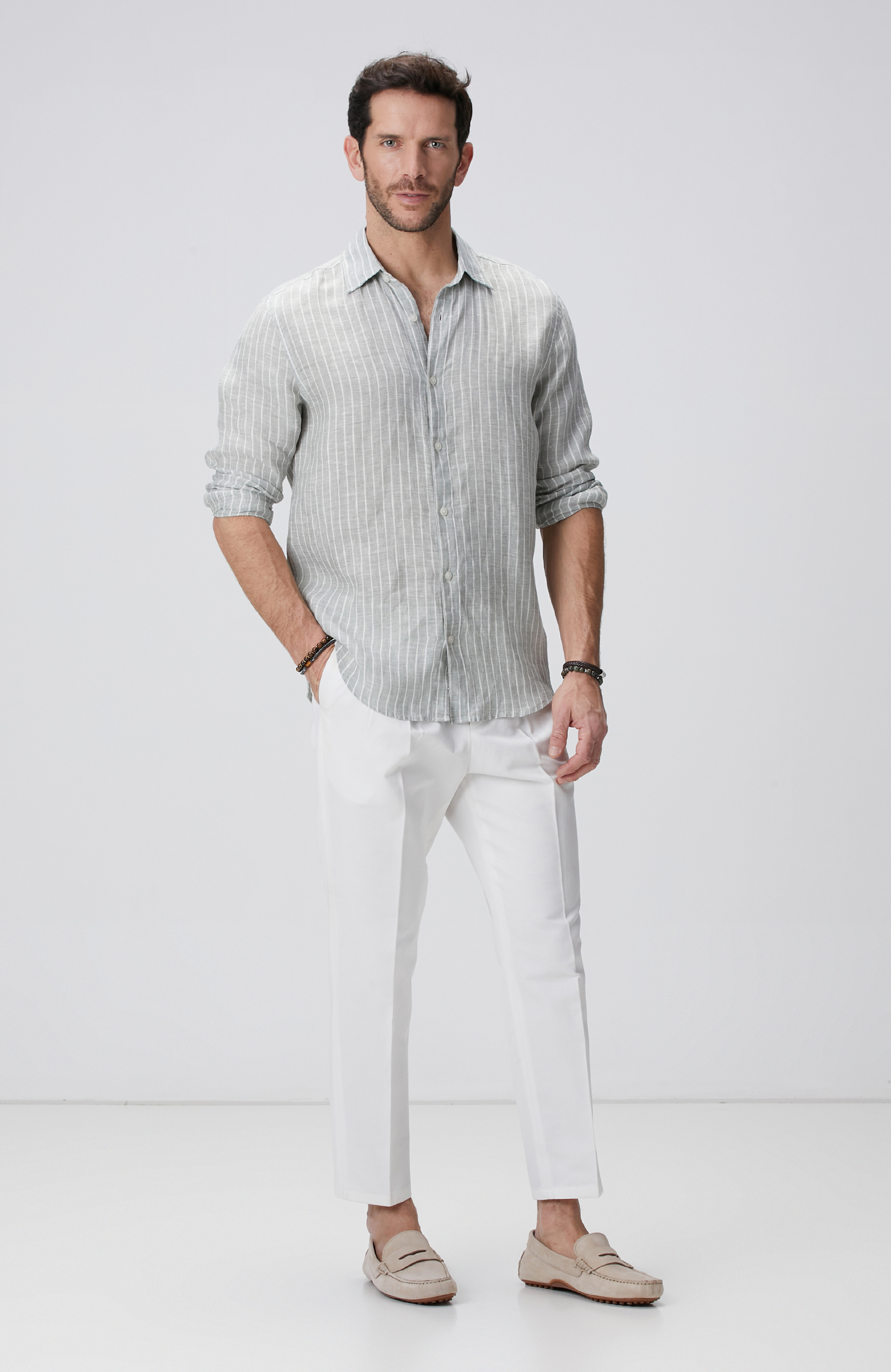 Kırık Beyaz Keten Karışımlı Pantolon