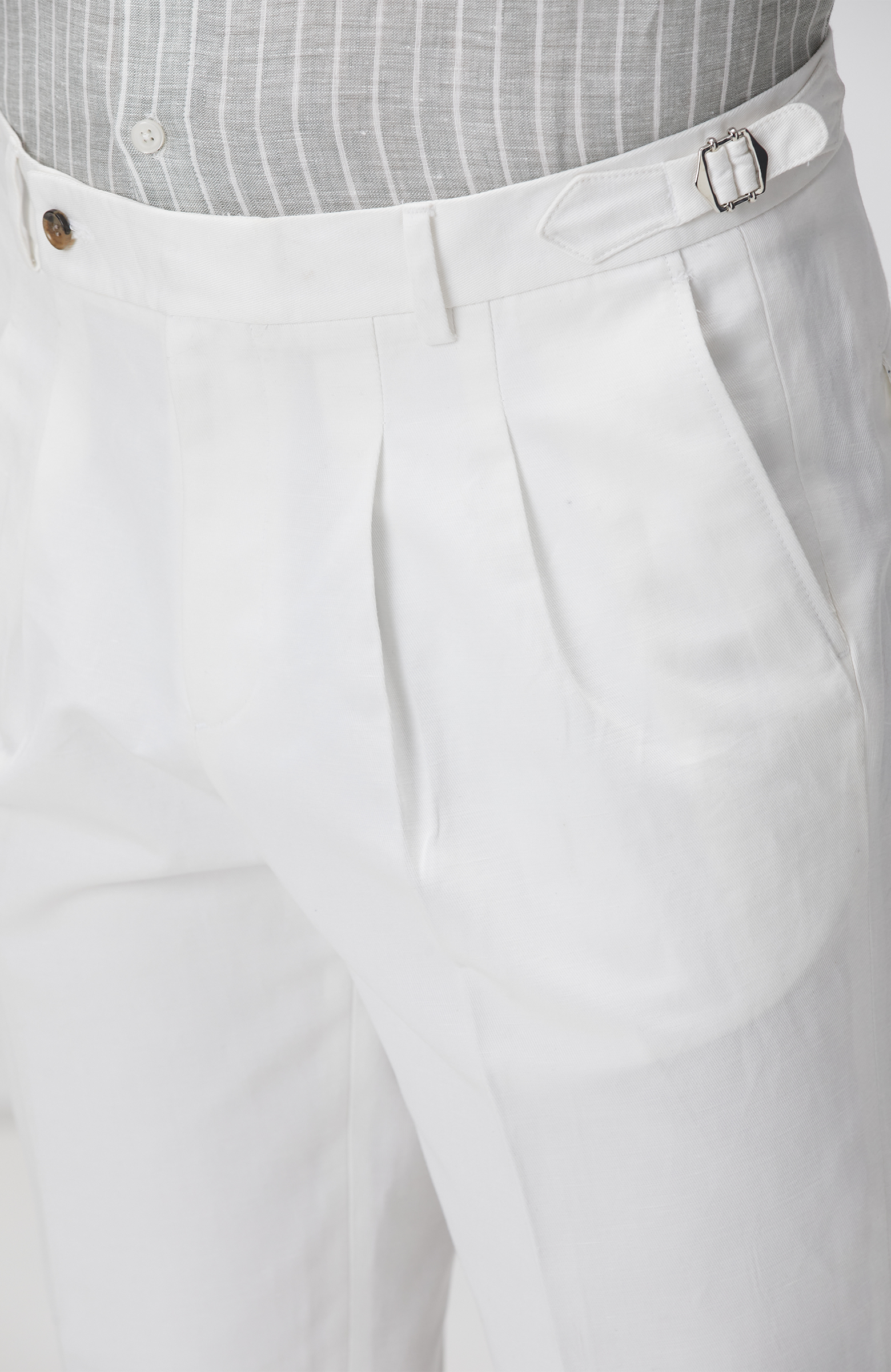 Kırık Beyaz Keten Karışımlı Pantolon