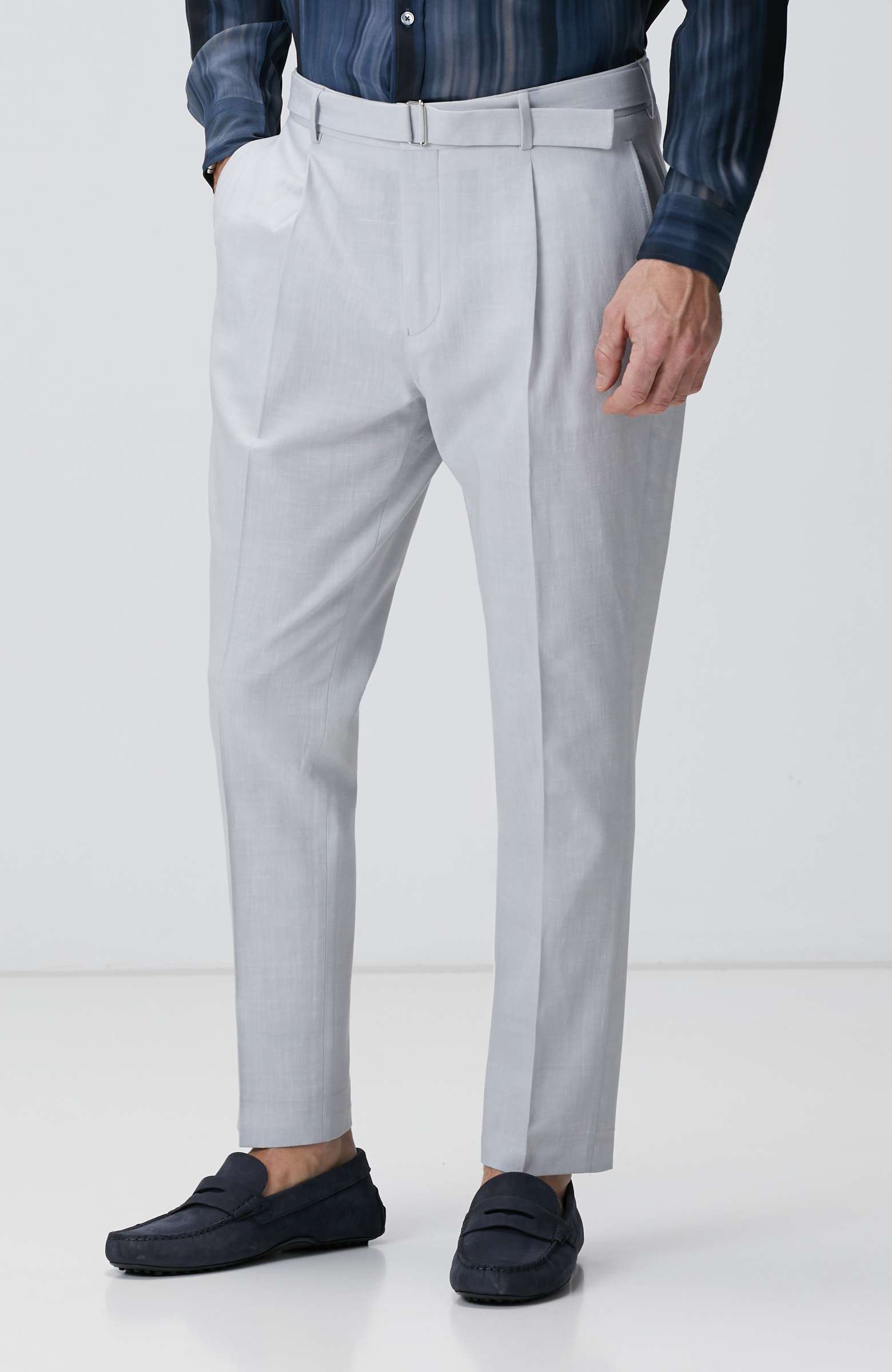 Gri Keten Karışımlı Pantolon