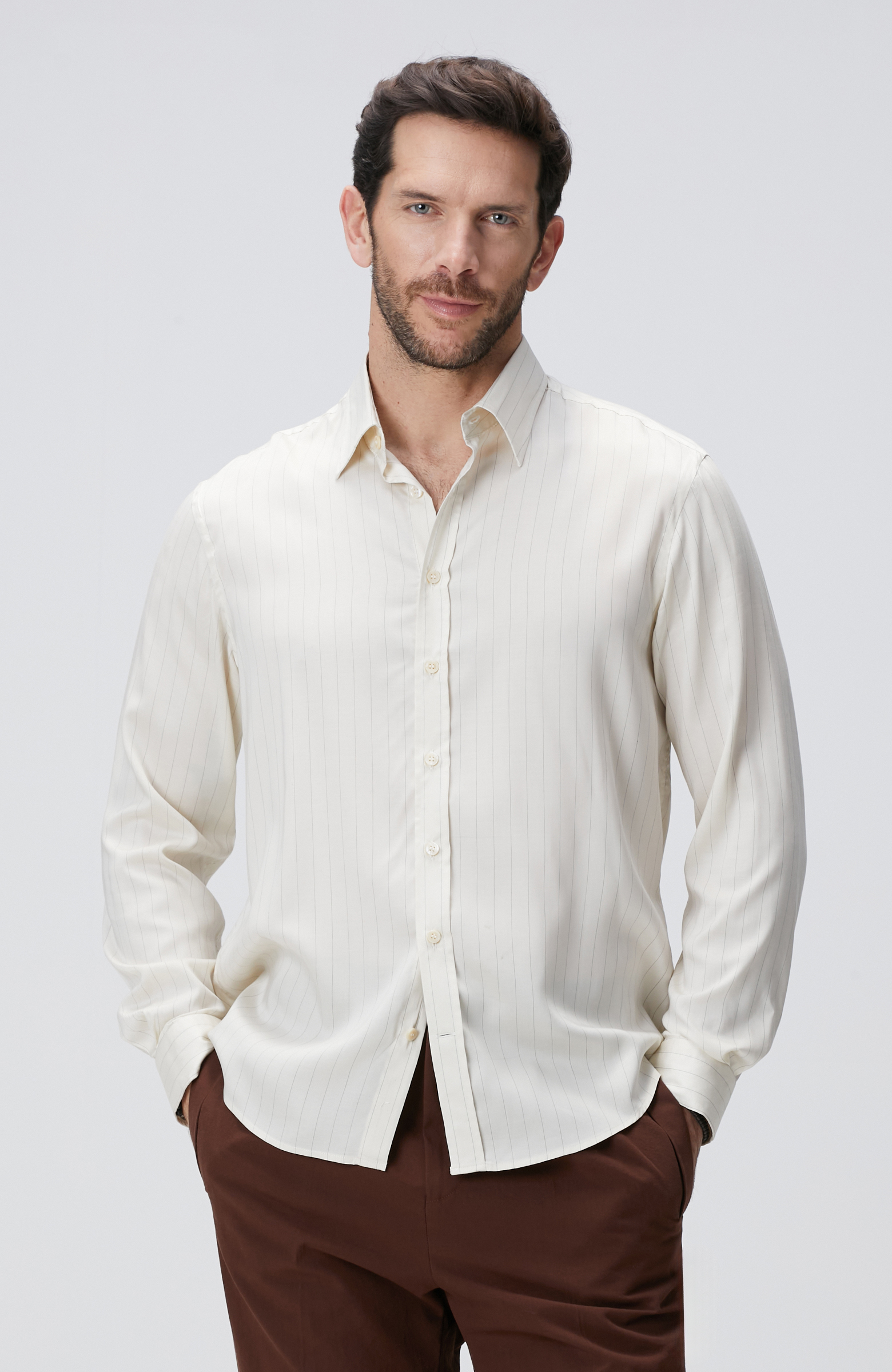 Kırık Beyaz Çizgili Gömlek