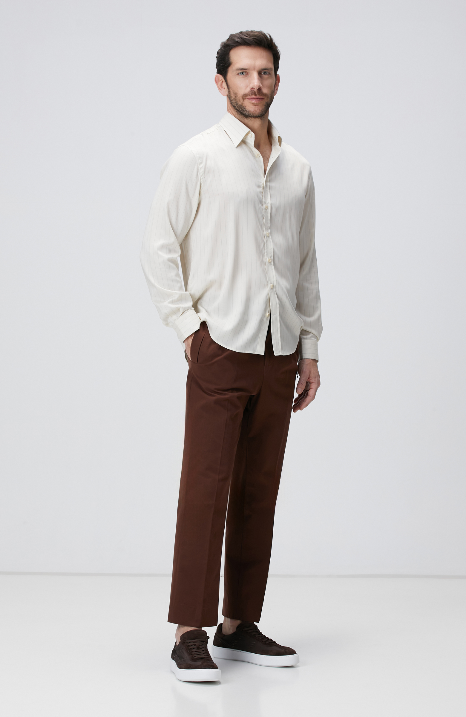 Kırık Beyaz Çizgili Gömlek