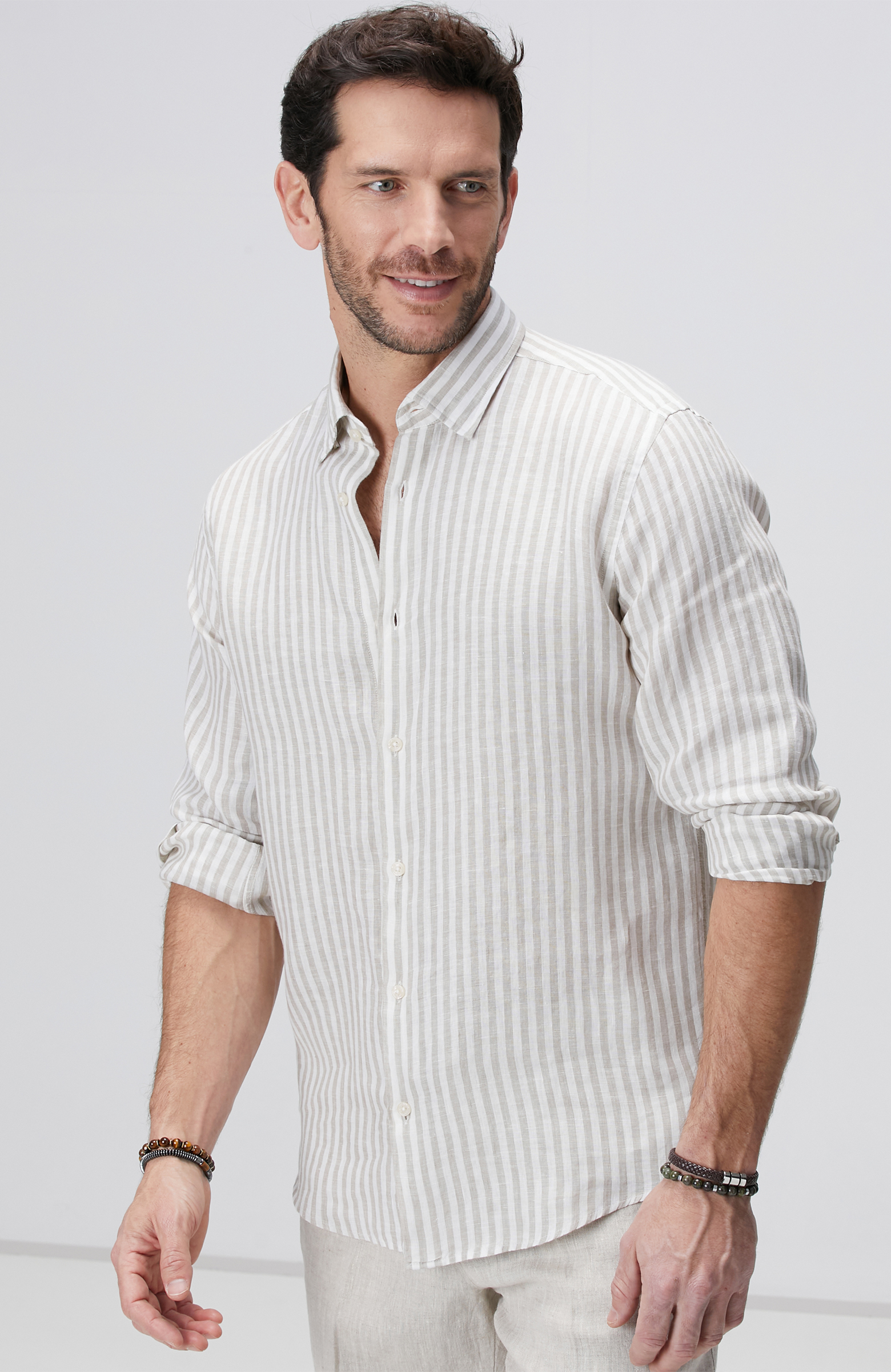 Haki Beyaz Keten Gömlek