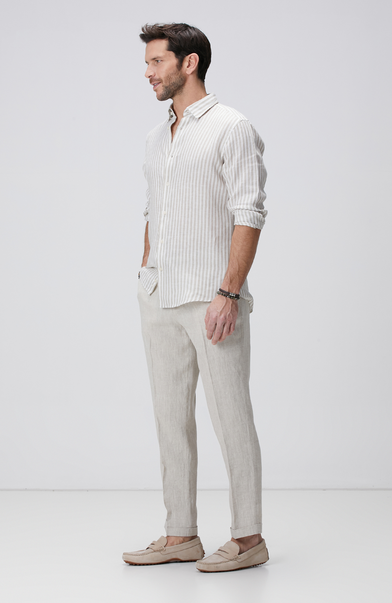 Haki Beyaz Keten Gömlek