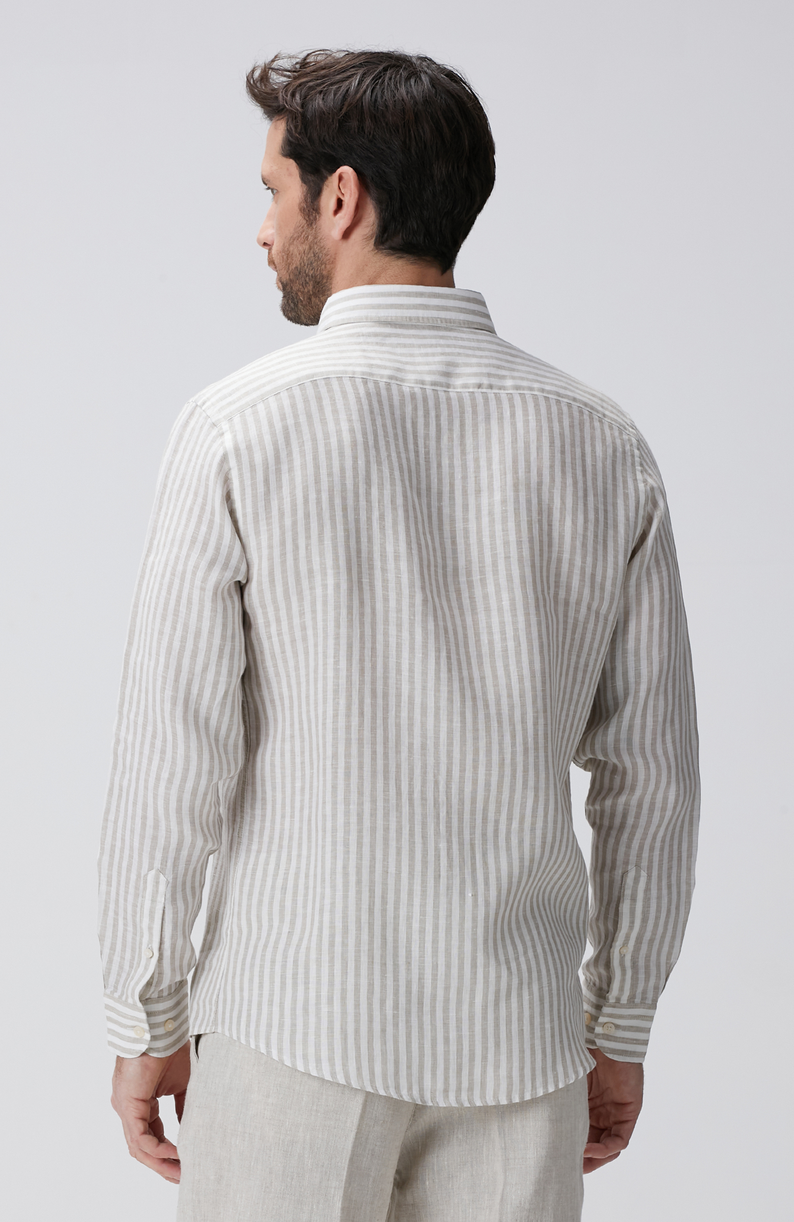 Haki Beyaz Keten Gömlek