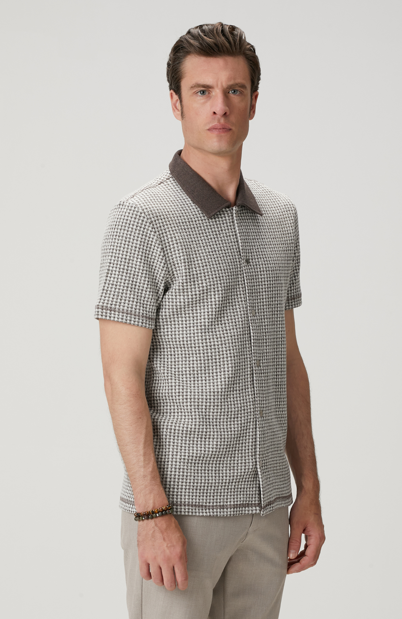 Kahverengi Keten Karışımlı Gömlek