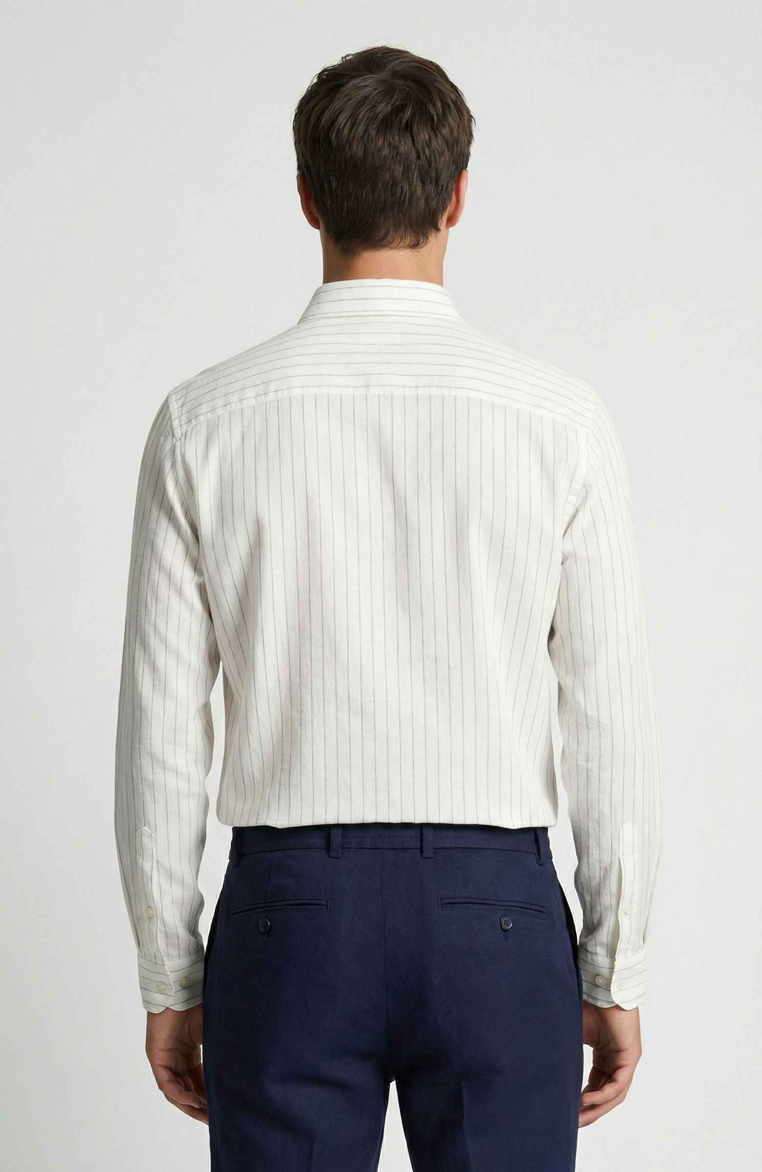 White Line Patterned Linen Shirt