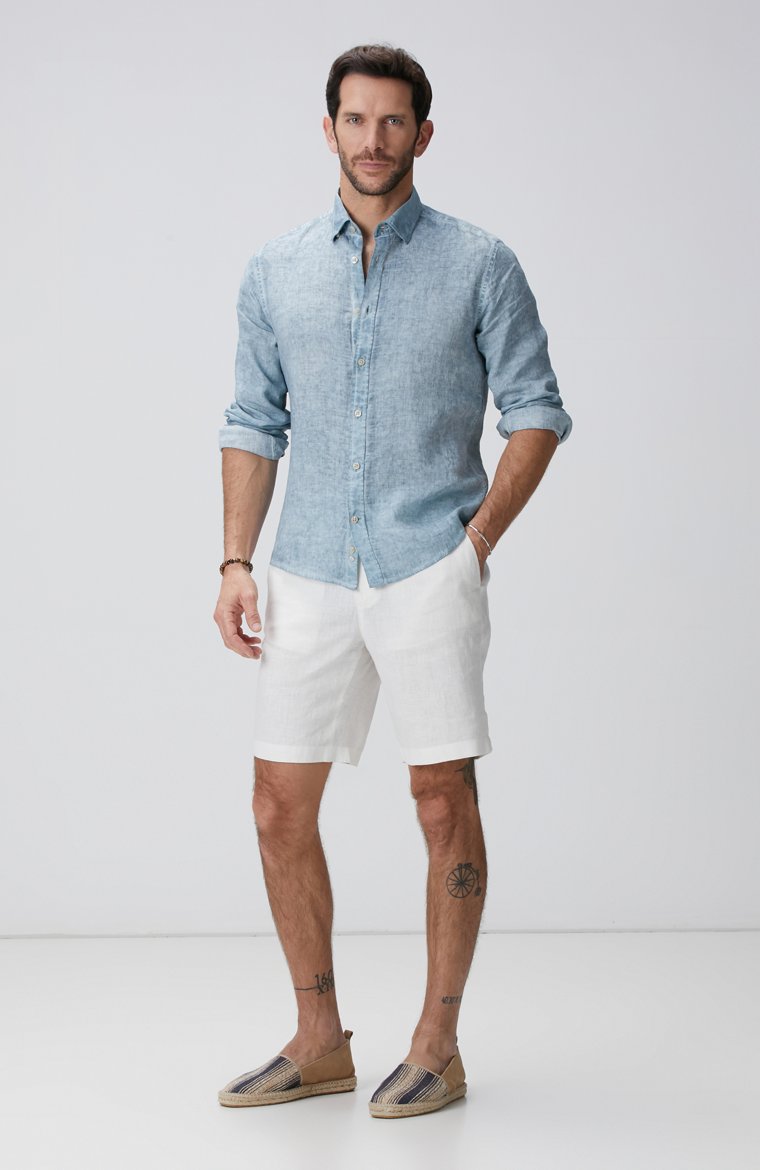 Kırık Beyaz Keten Şort