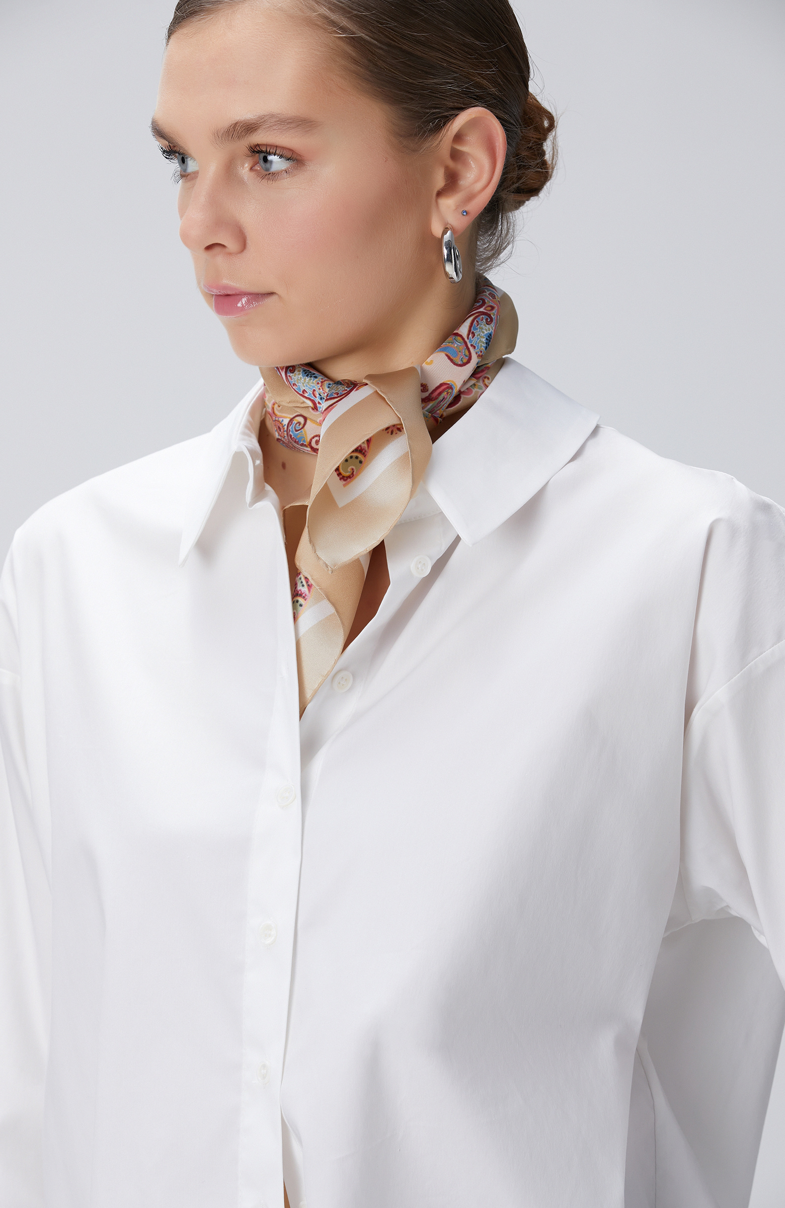 Renkli Desenli Kadın Twill İpek Fular