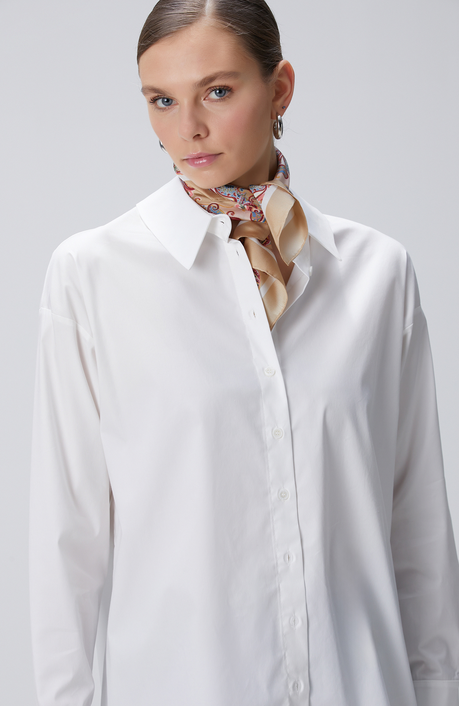 Renkli Desenli Kadın Twill İpek Fular