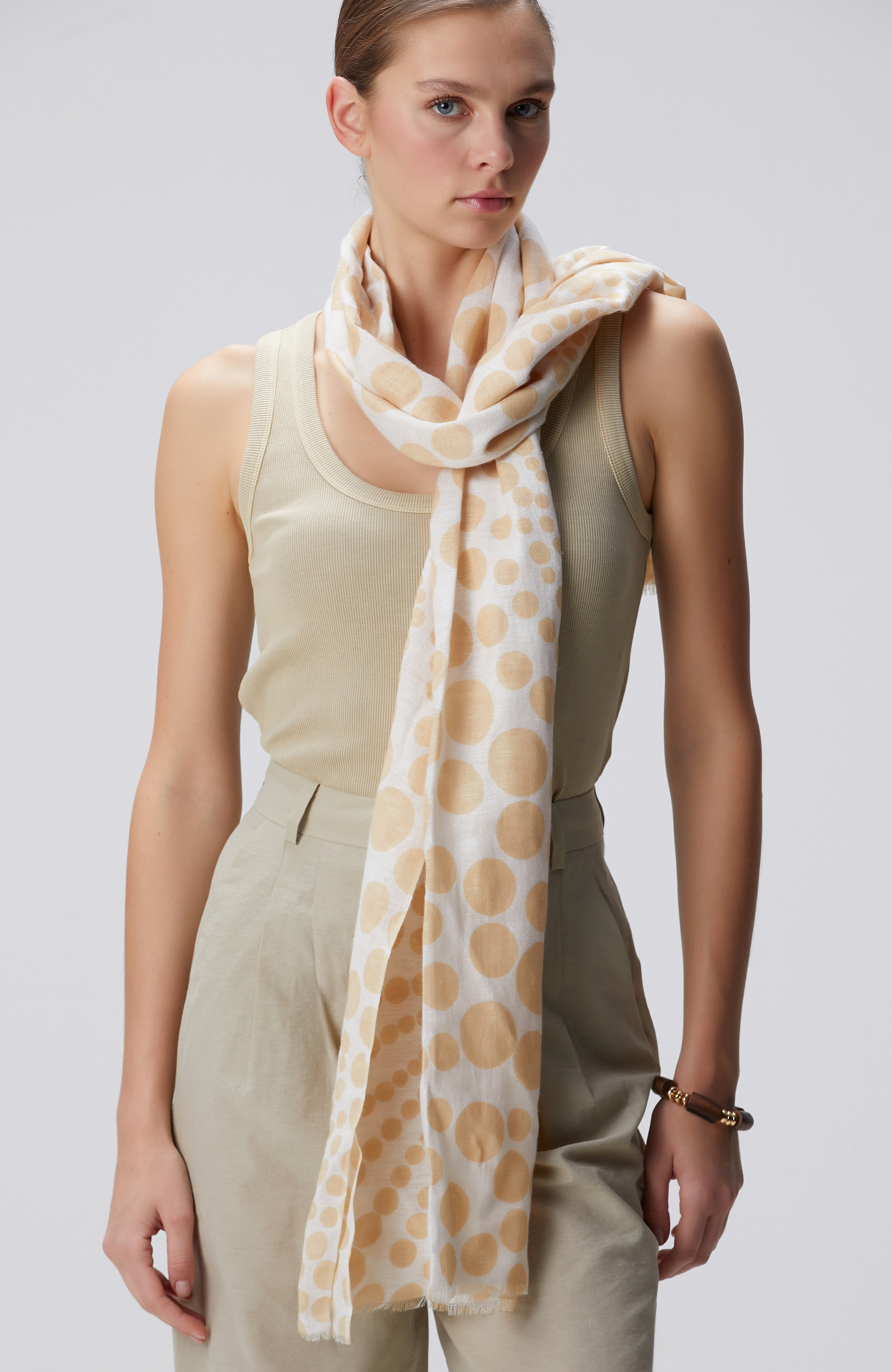 Bej Kadın Keten Karışımlı Şal