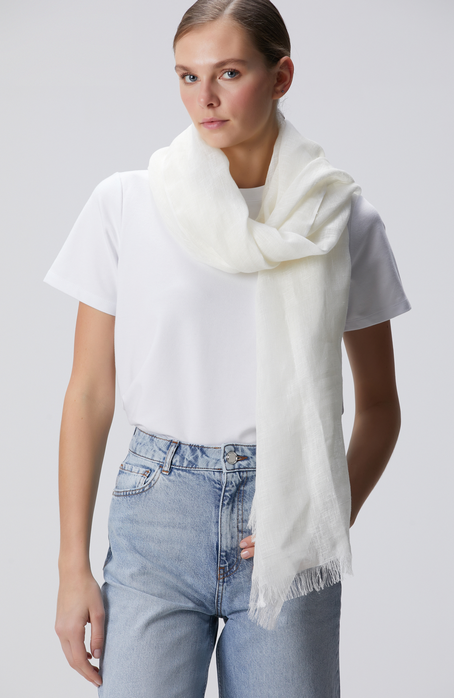 Bej Unisex Keten Şal