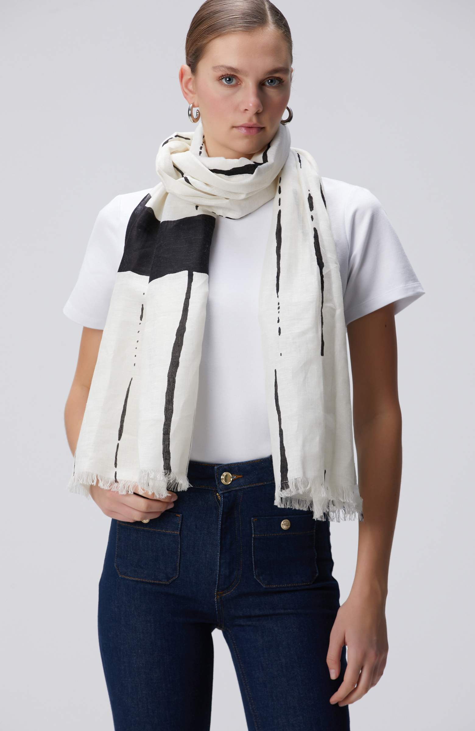 Bej Keten Karışımlı Unisex Şal