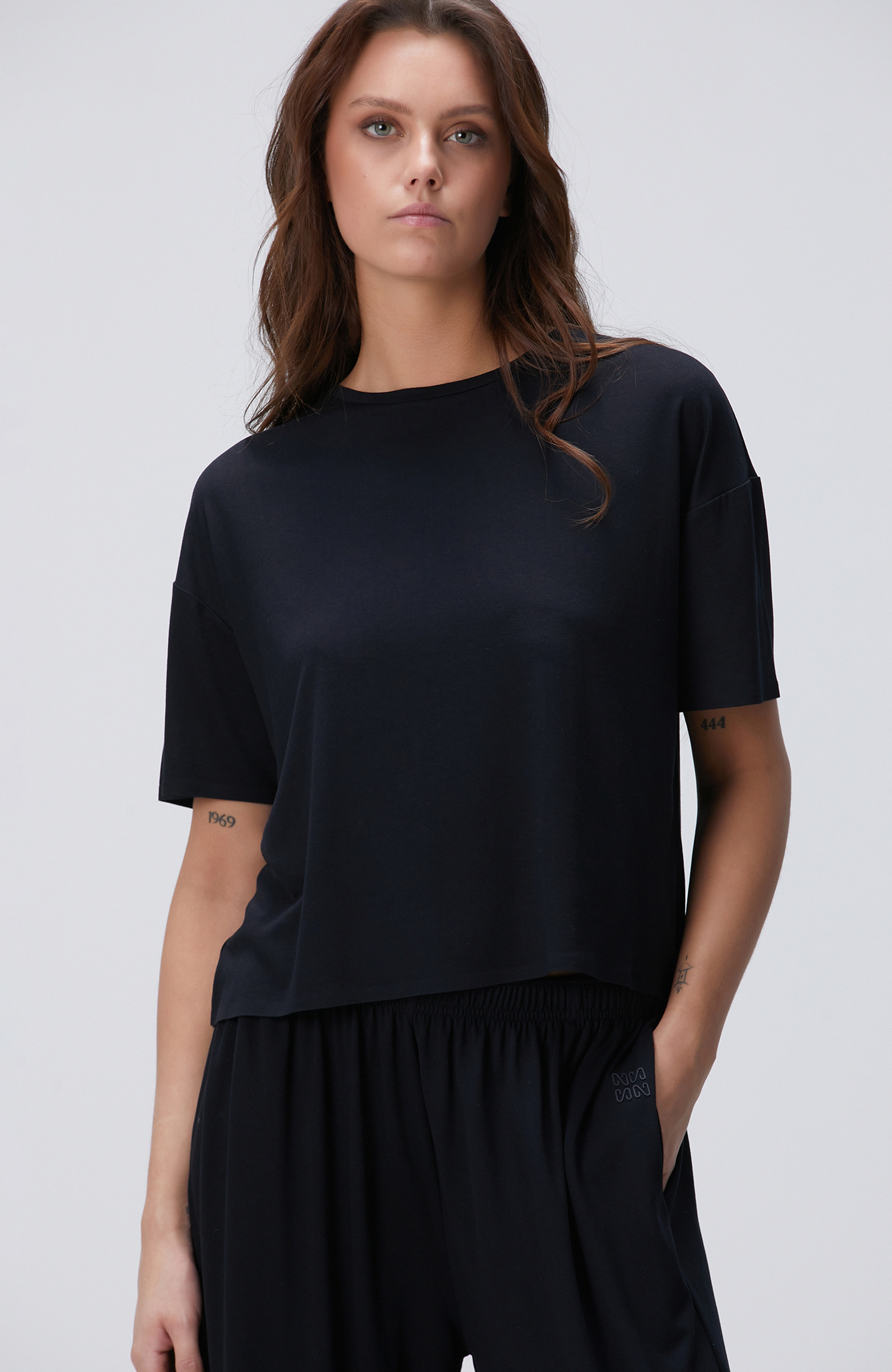 N-Tech Siyah Modal Karışımlı T-shirt