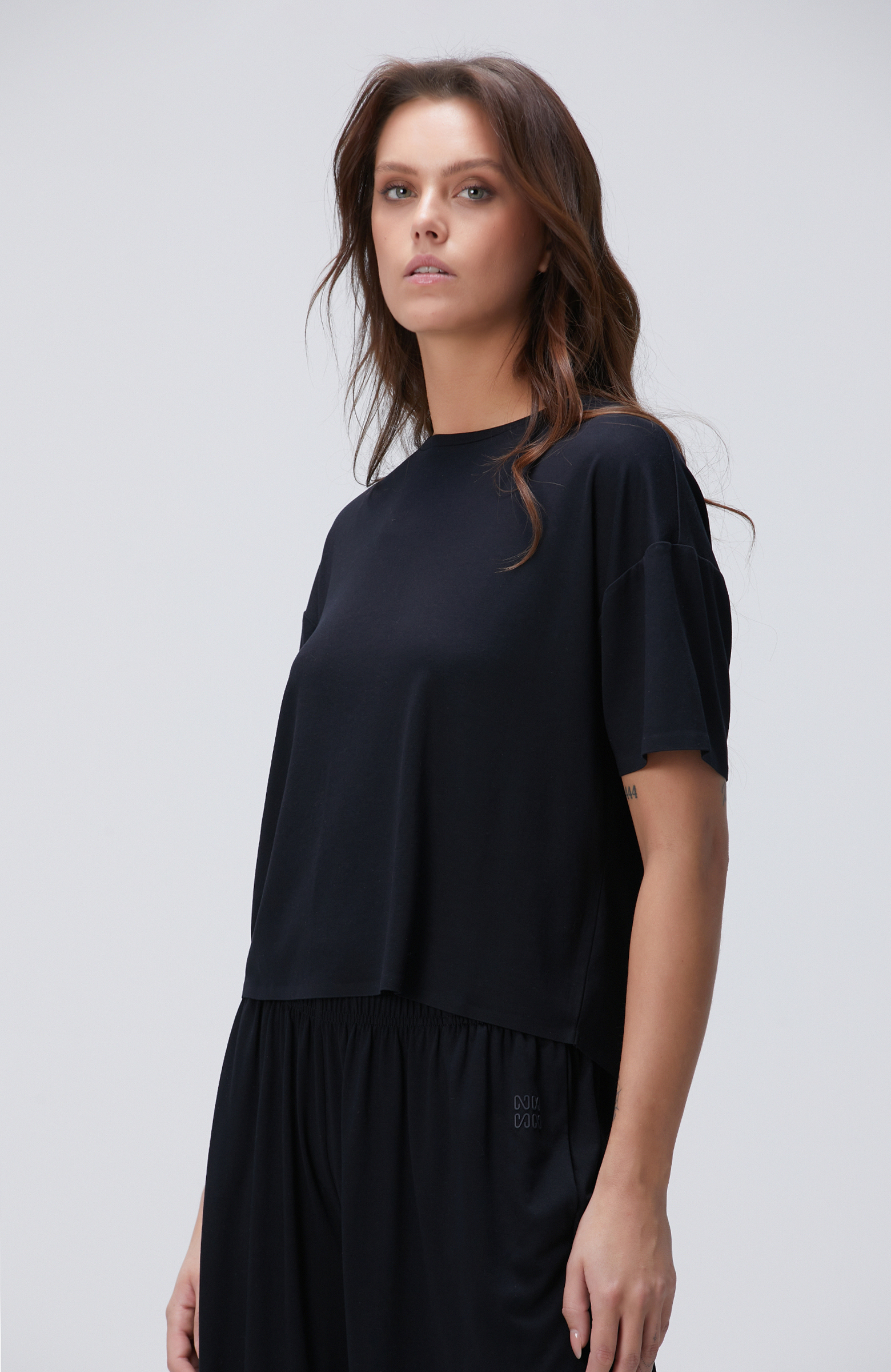 N-Tech Siyah Modal Karışımlı T-shirt