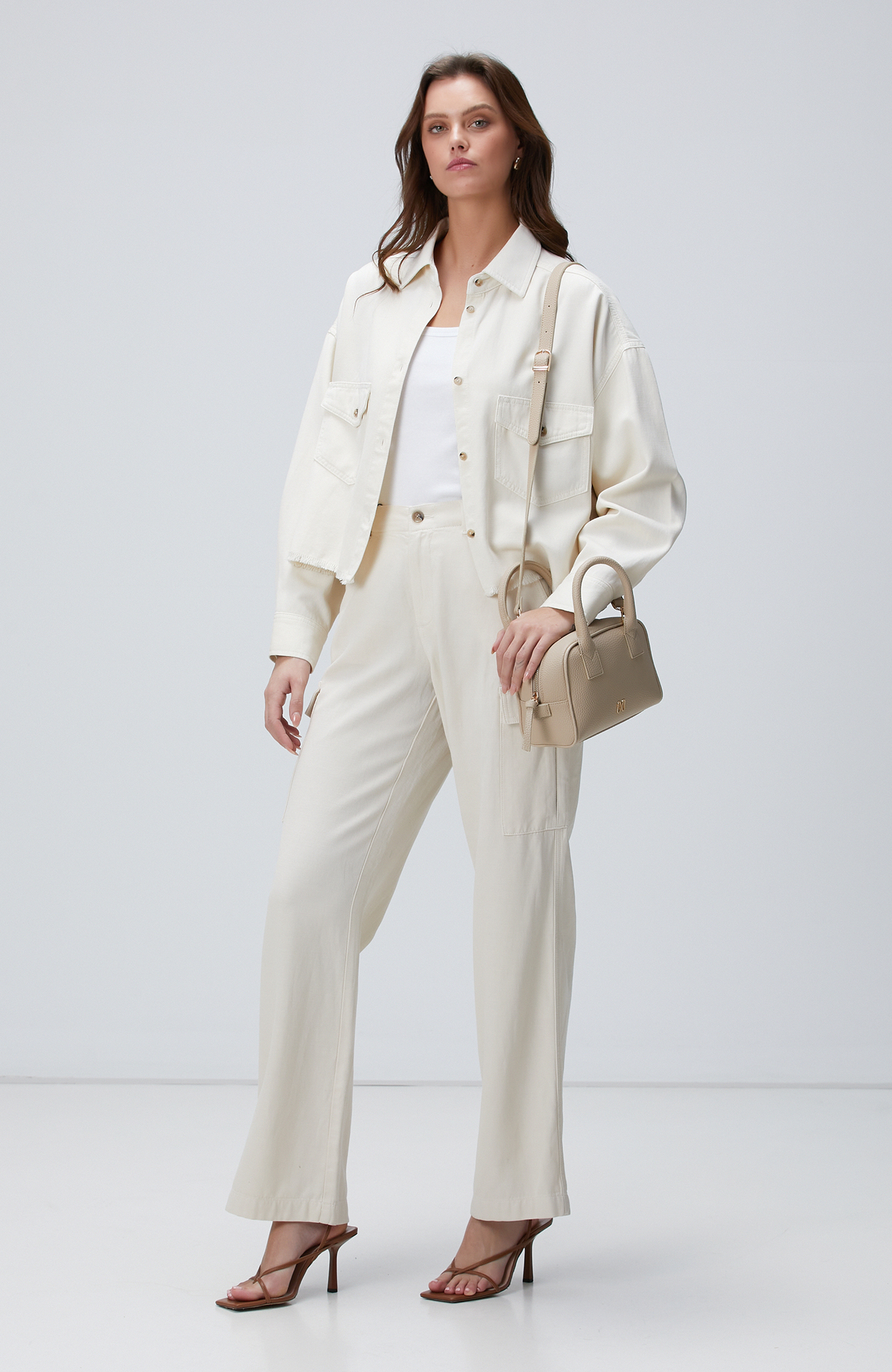 Kırık Beyaz Tencel Karışımlı Casual Pantolon