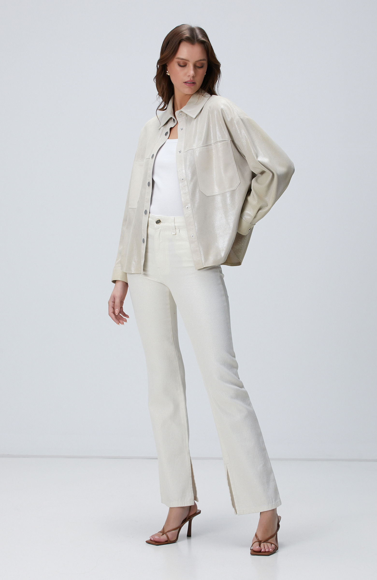 Ekru Simli Denim Pantolon