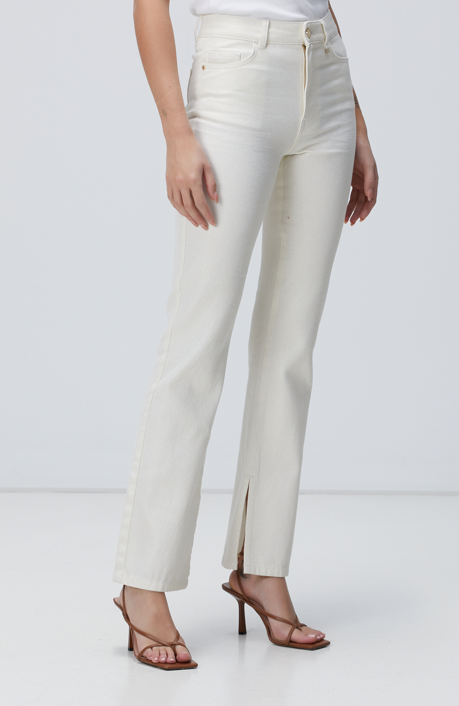 Ekru Simli Denim Pantolon