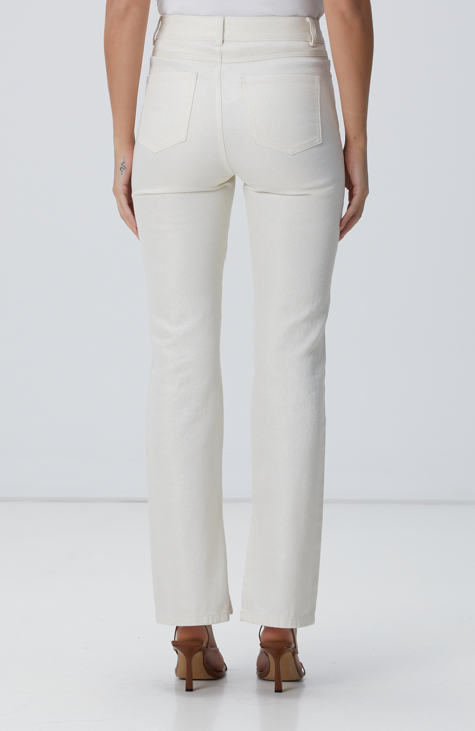 Ekru Simli Denim Pantolon