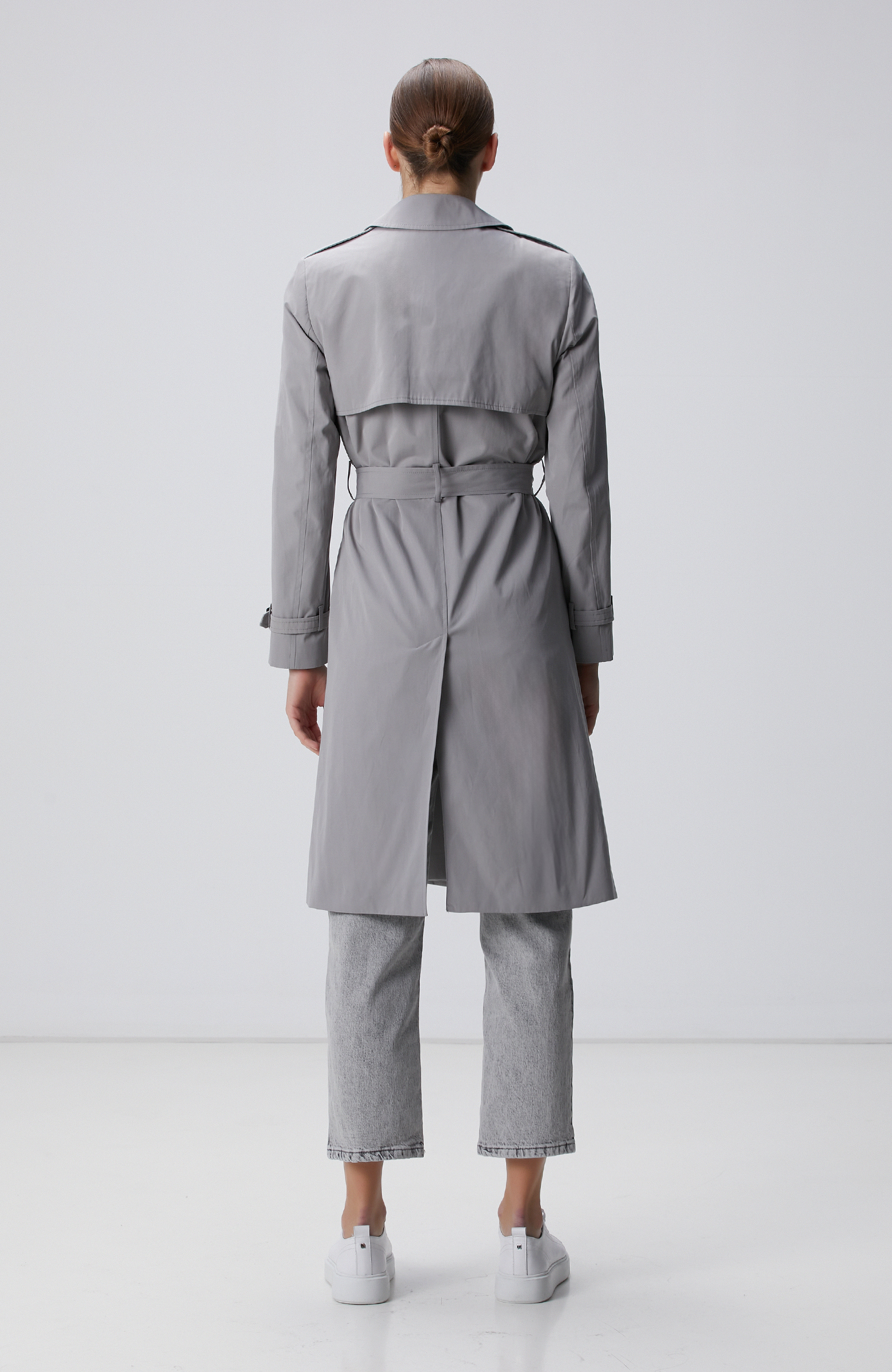 Açık Gri Apolet Detaylı Pardösü