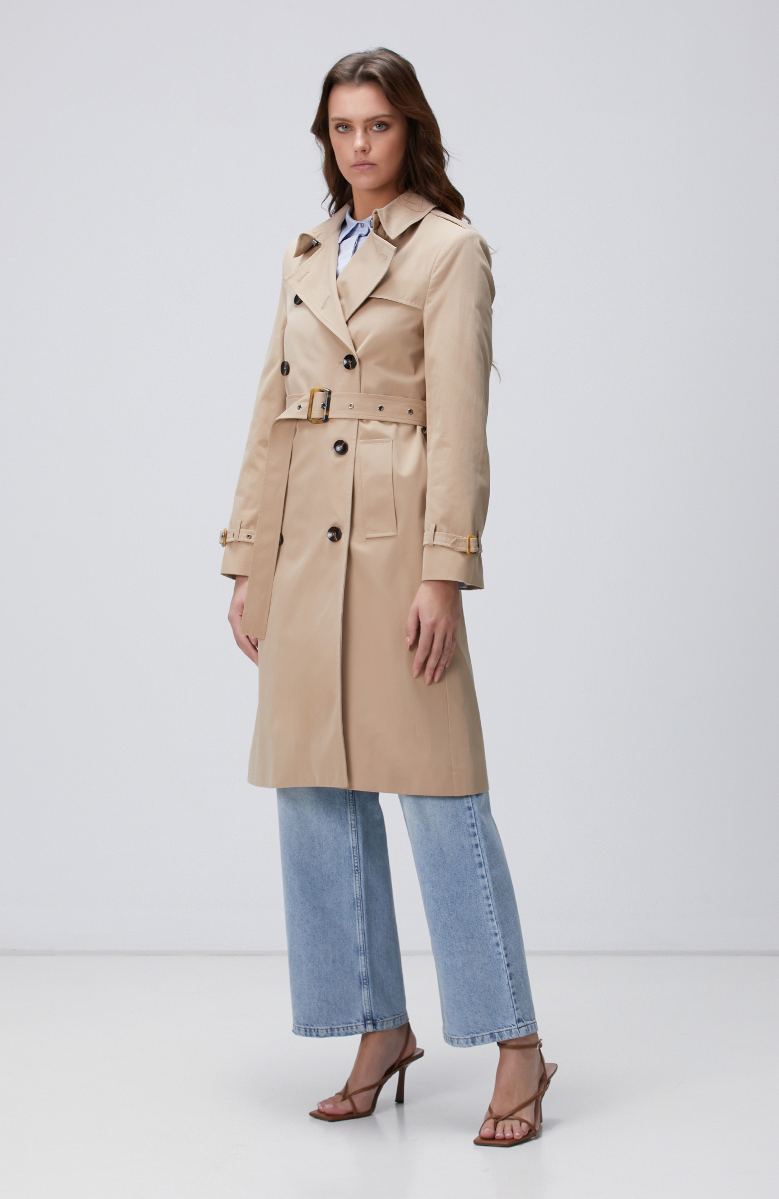 Bej Apolet Detaylı Pardösü