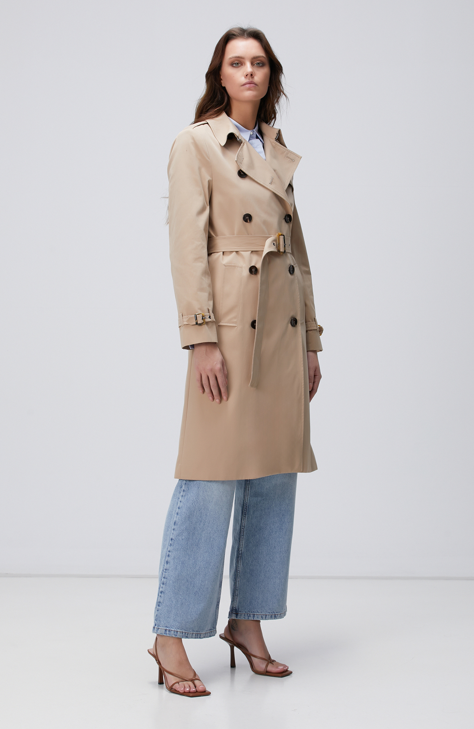 Bej Apolet Detaylı Pardösü