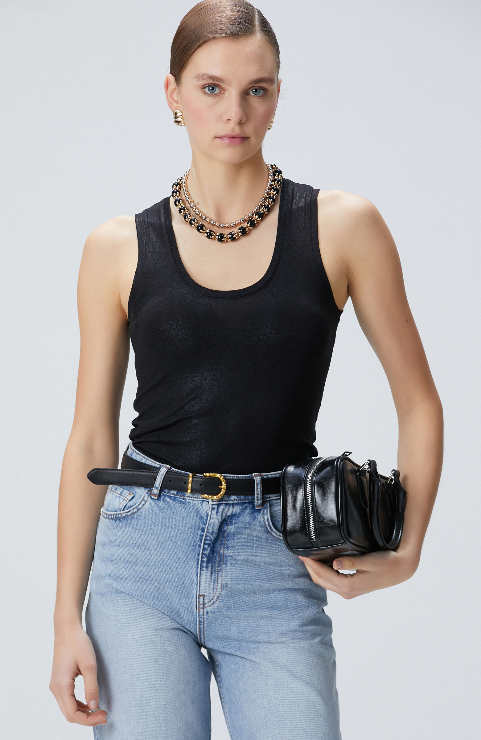 Siyah Varak Baskılı T-shirt