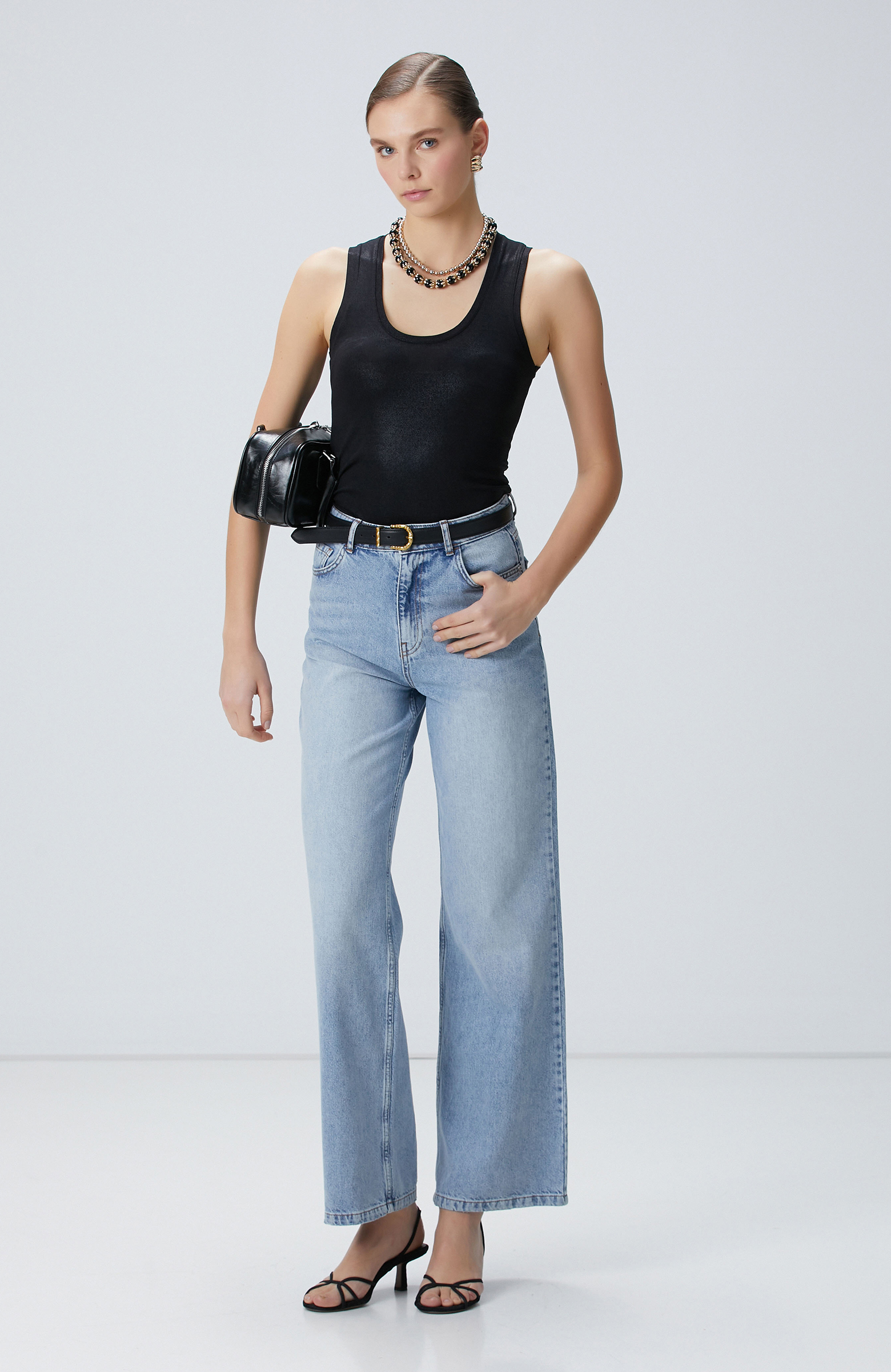 Siyah Varak Baskılı T-shirt