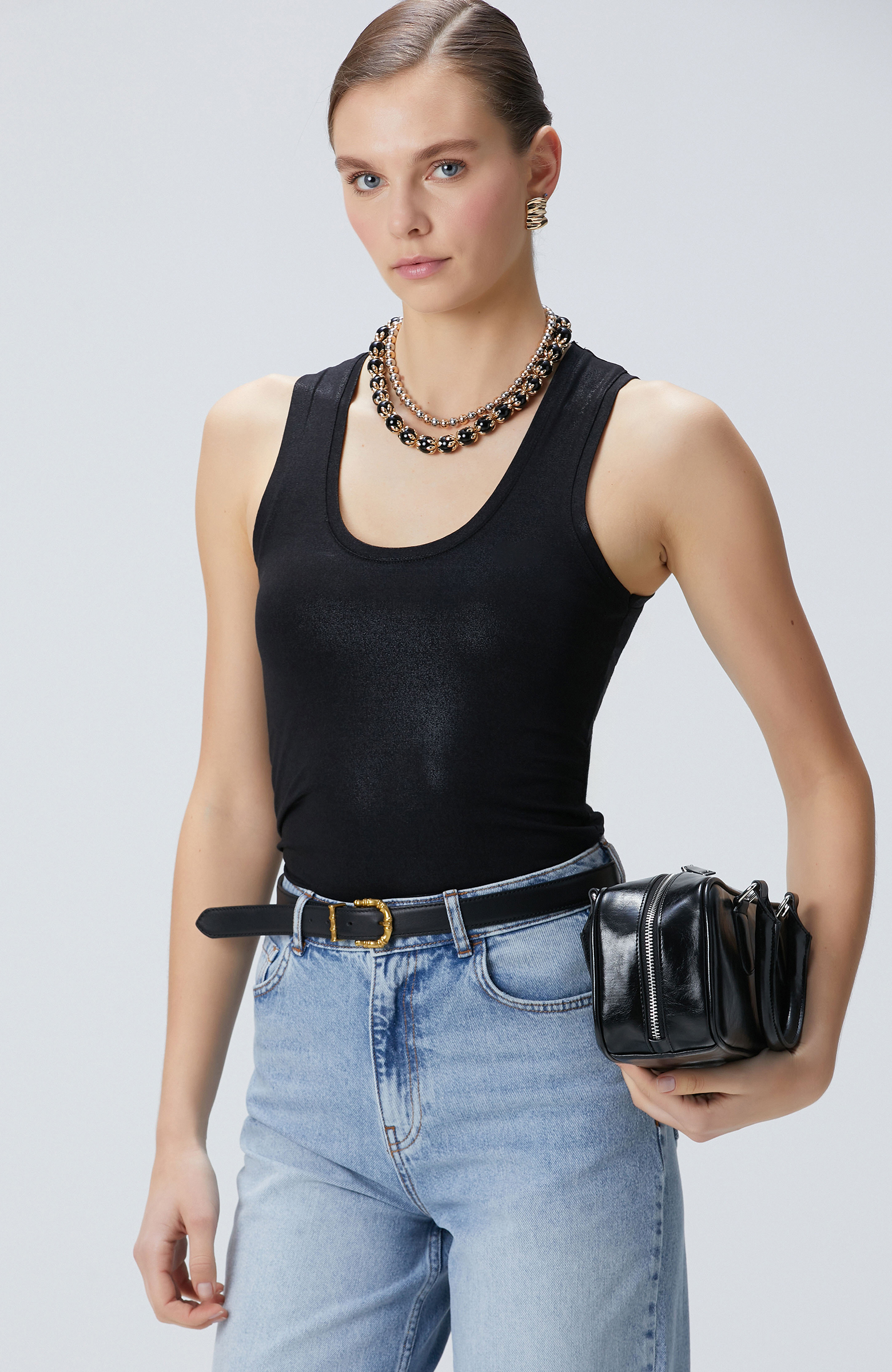 Siyah Varak Baskılı T-shirt