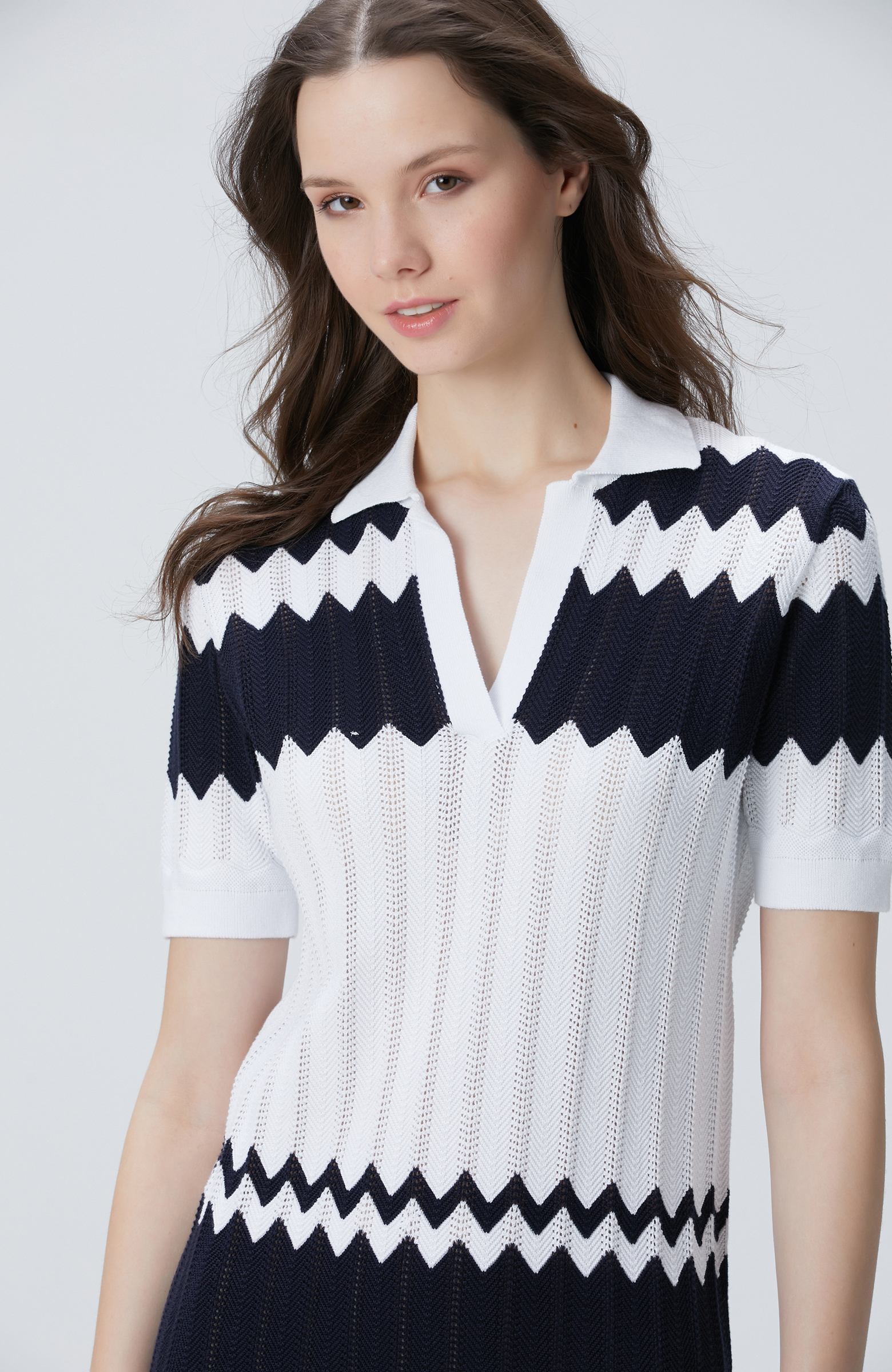 Lacivert Beyaz Midi Elbise