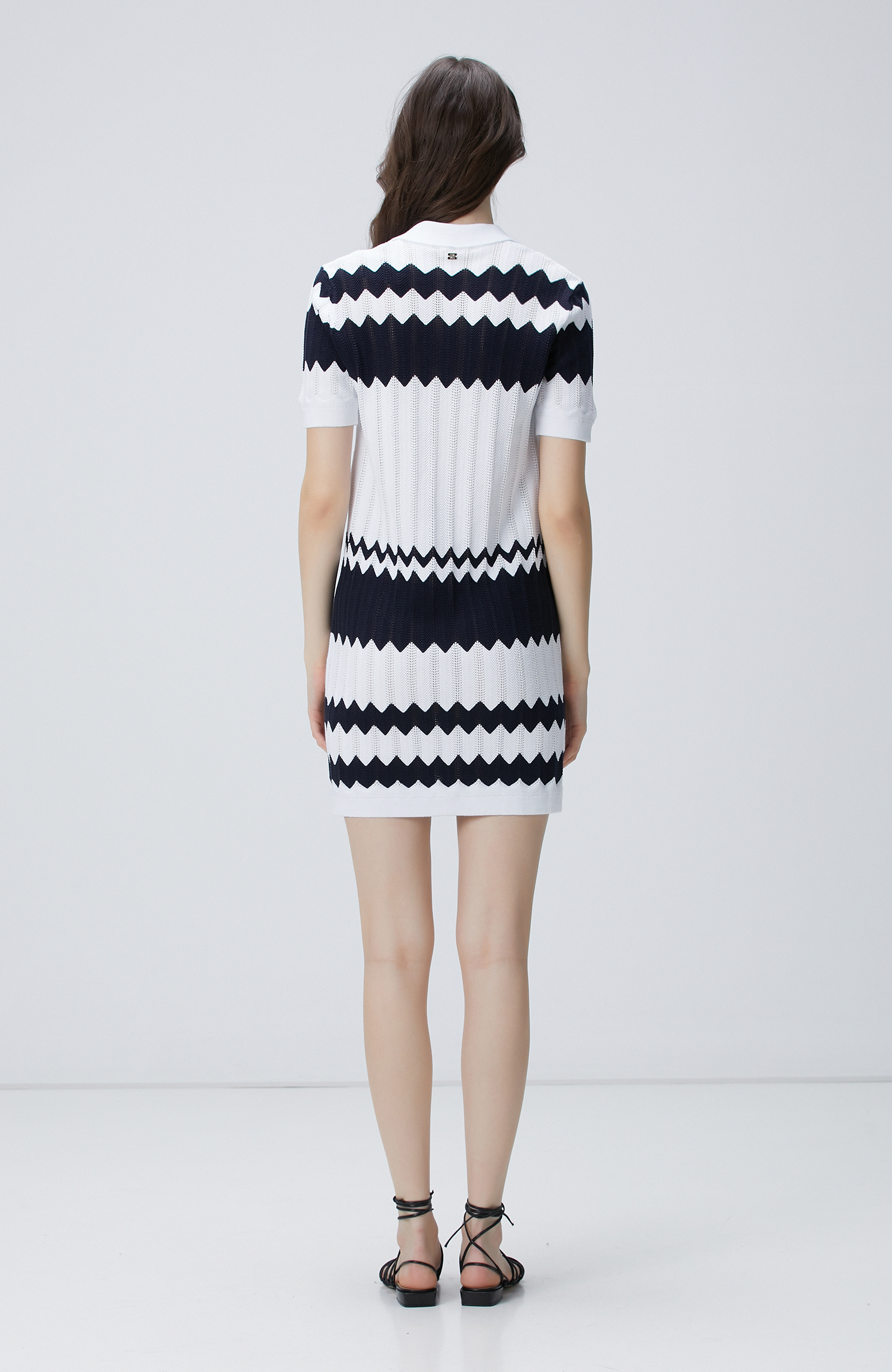 Lacivert Beyaz Midi Elbise