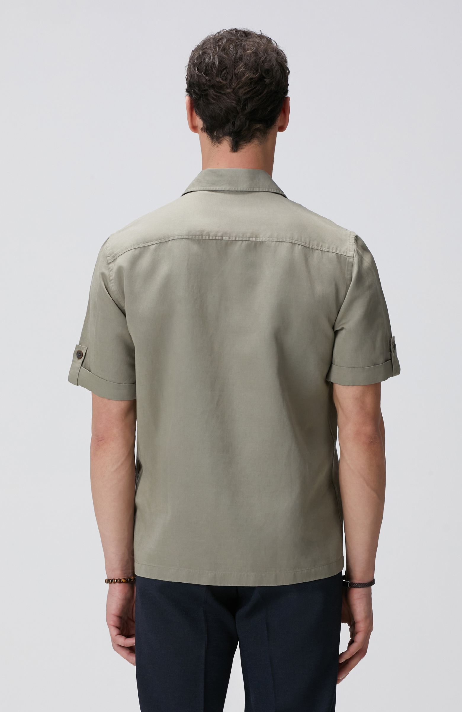 Haki Keten Karışımlı Gömlek