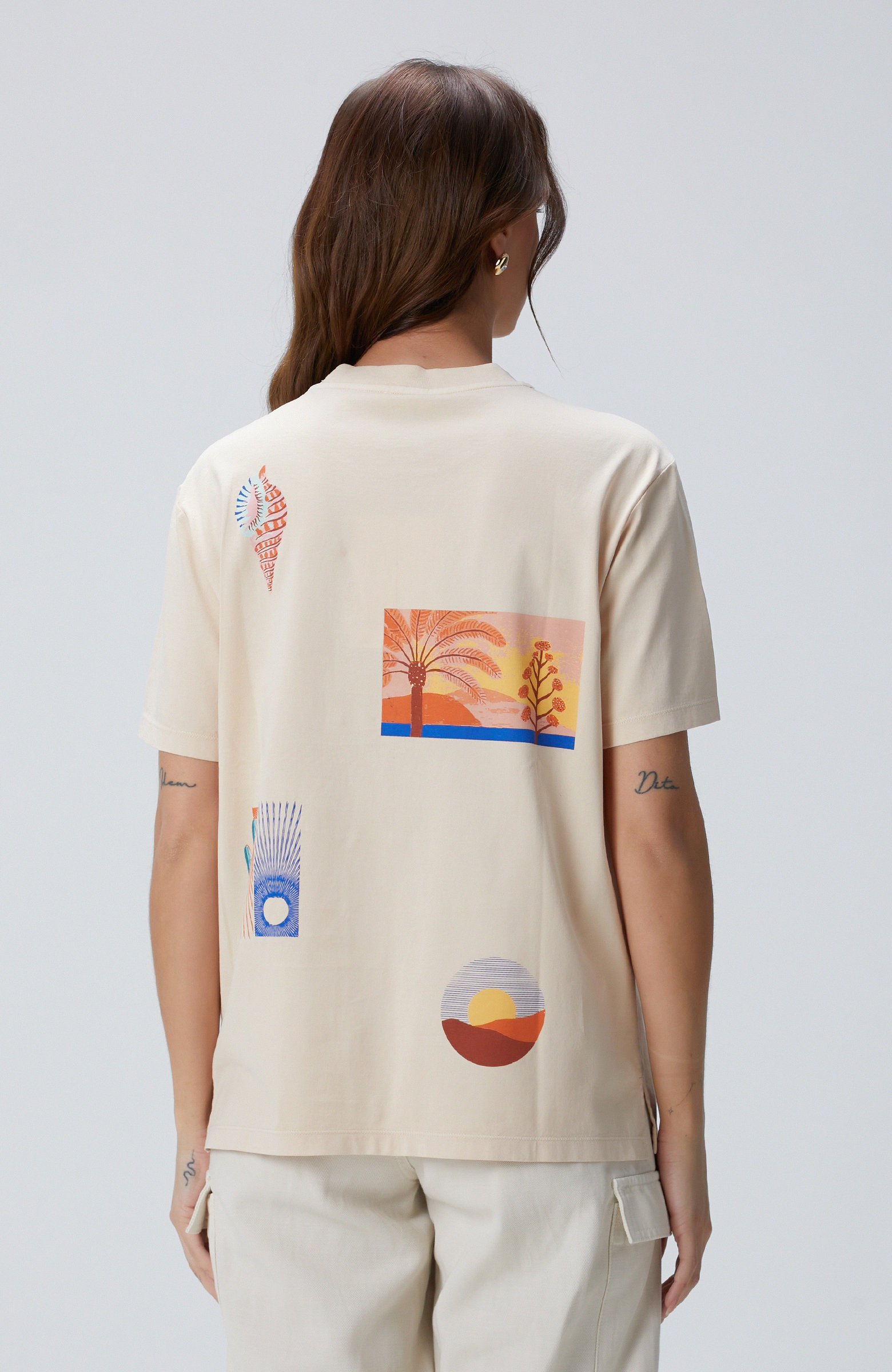 Bej Baskılı T-shirt