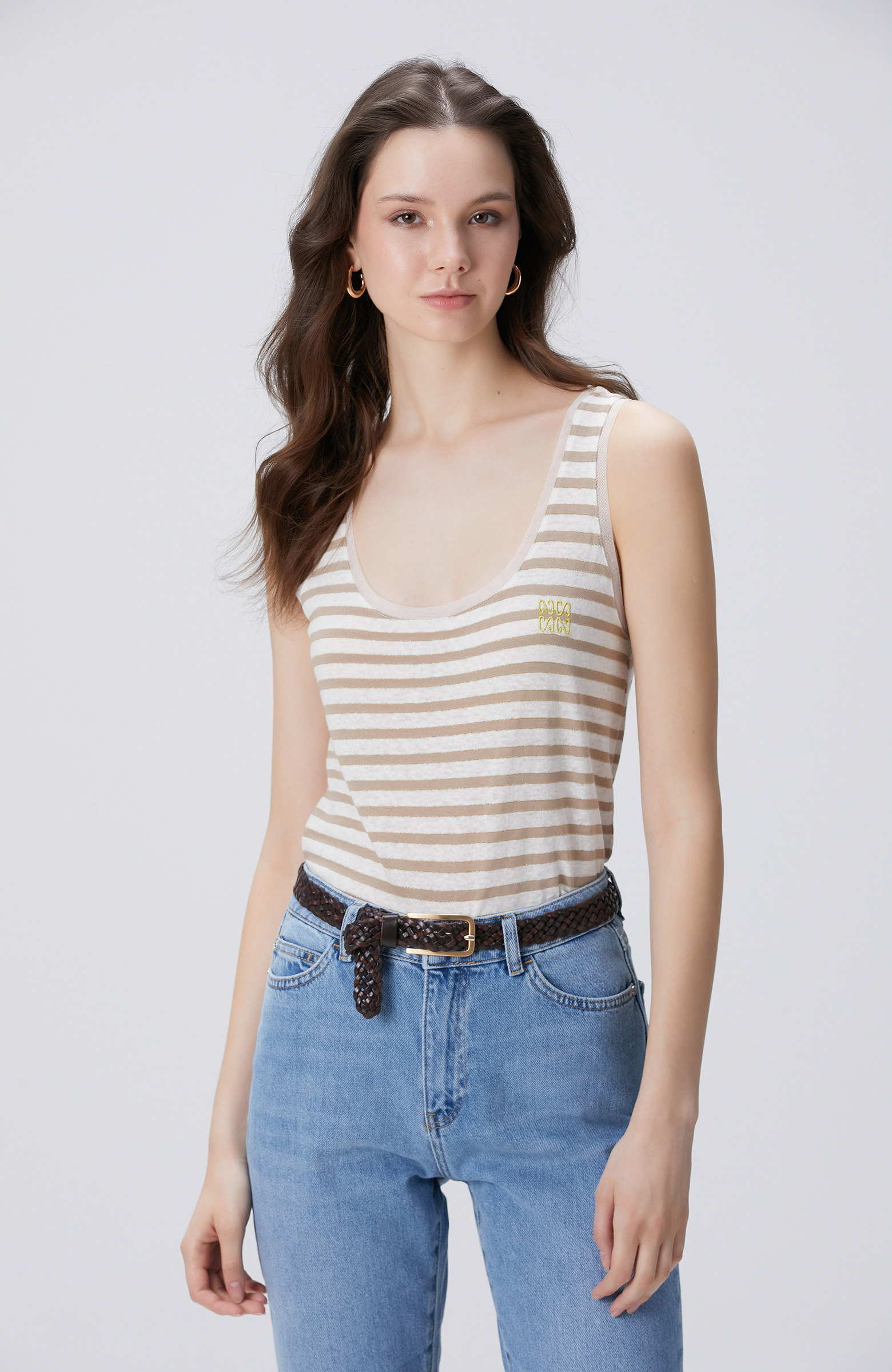 Vizon Kırık Beyaz Keten Karışımlı T-shirt