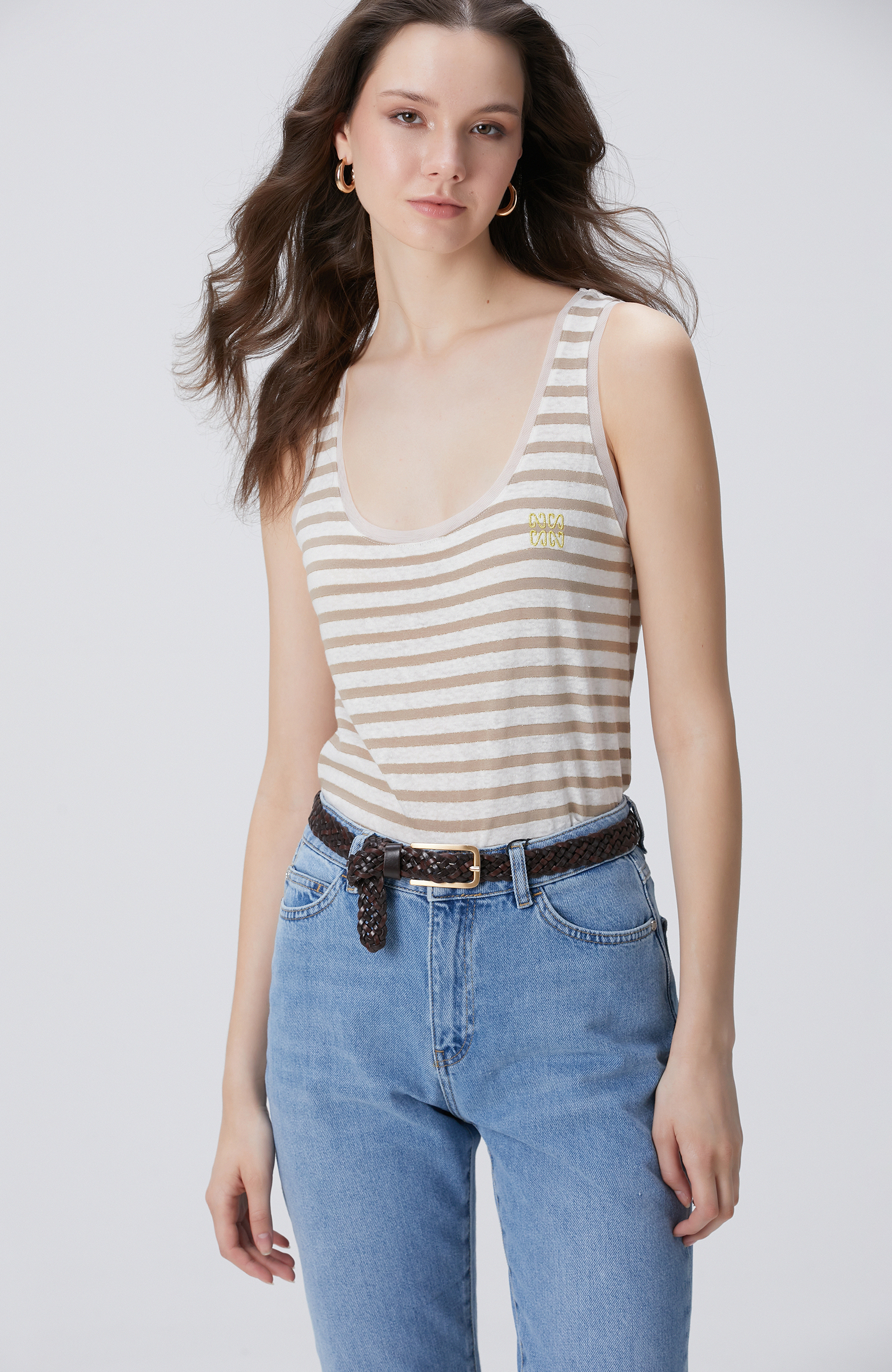 Vizon Kırık Beyaz Keten Karışımlı T-shirt