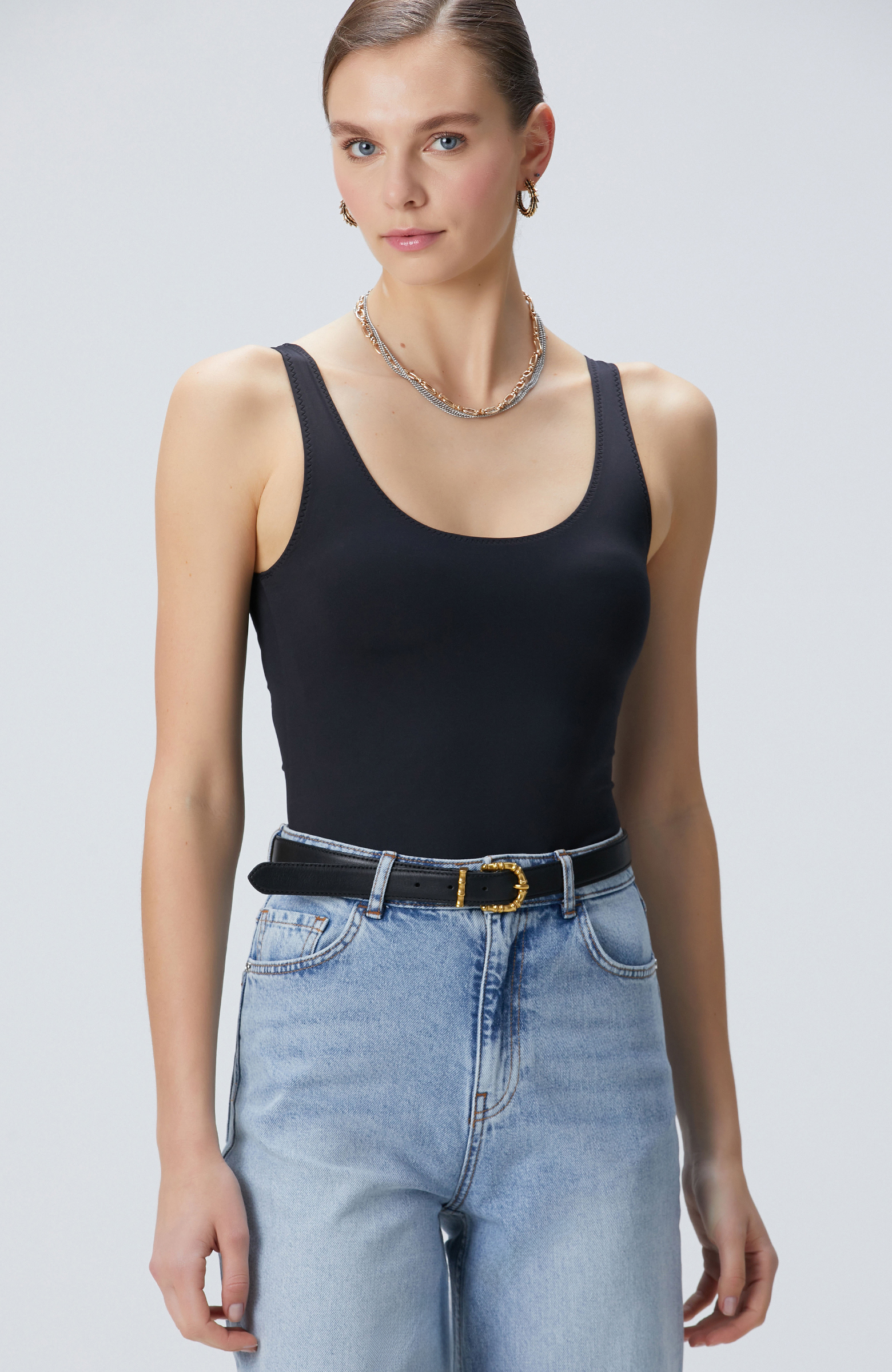 Siyah Jarse Bodysuit T-shirt