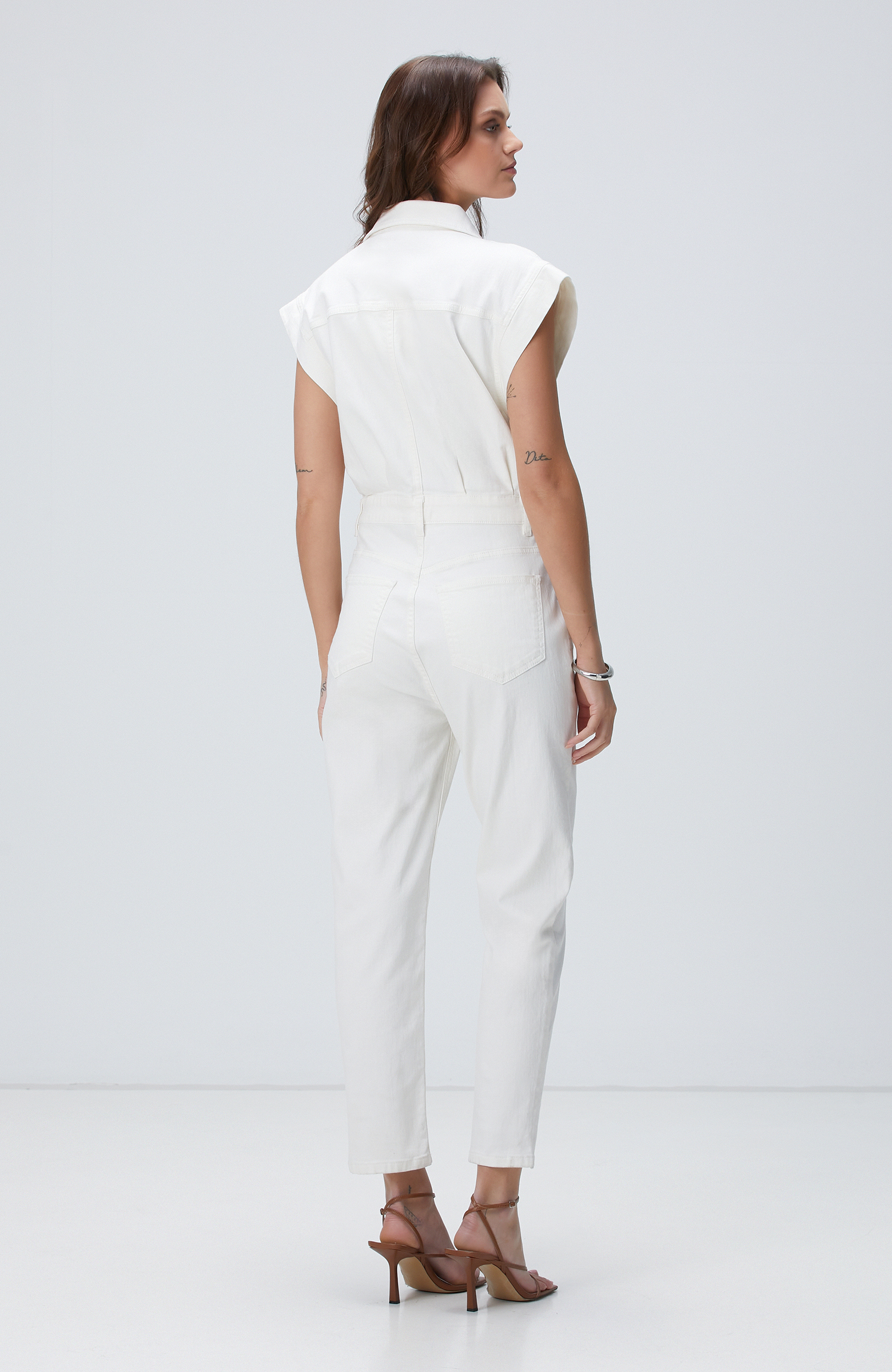 Kırık Beyaz Denim Tulum