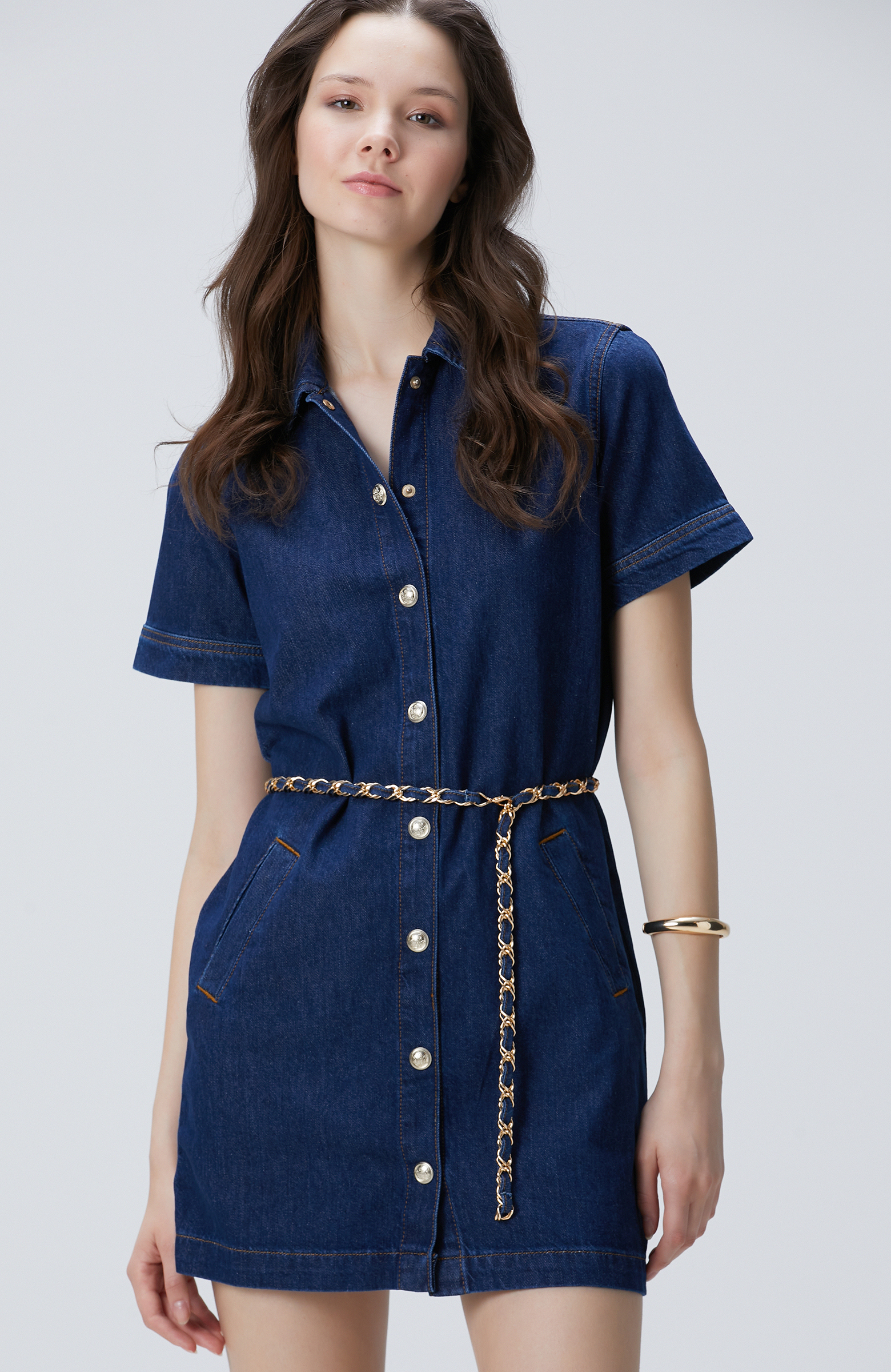 Indigo Mini Denim Elbise