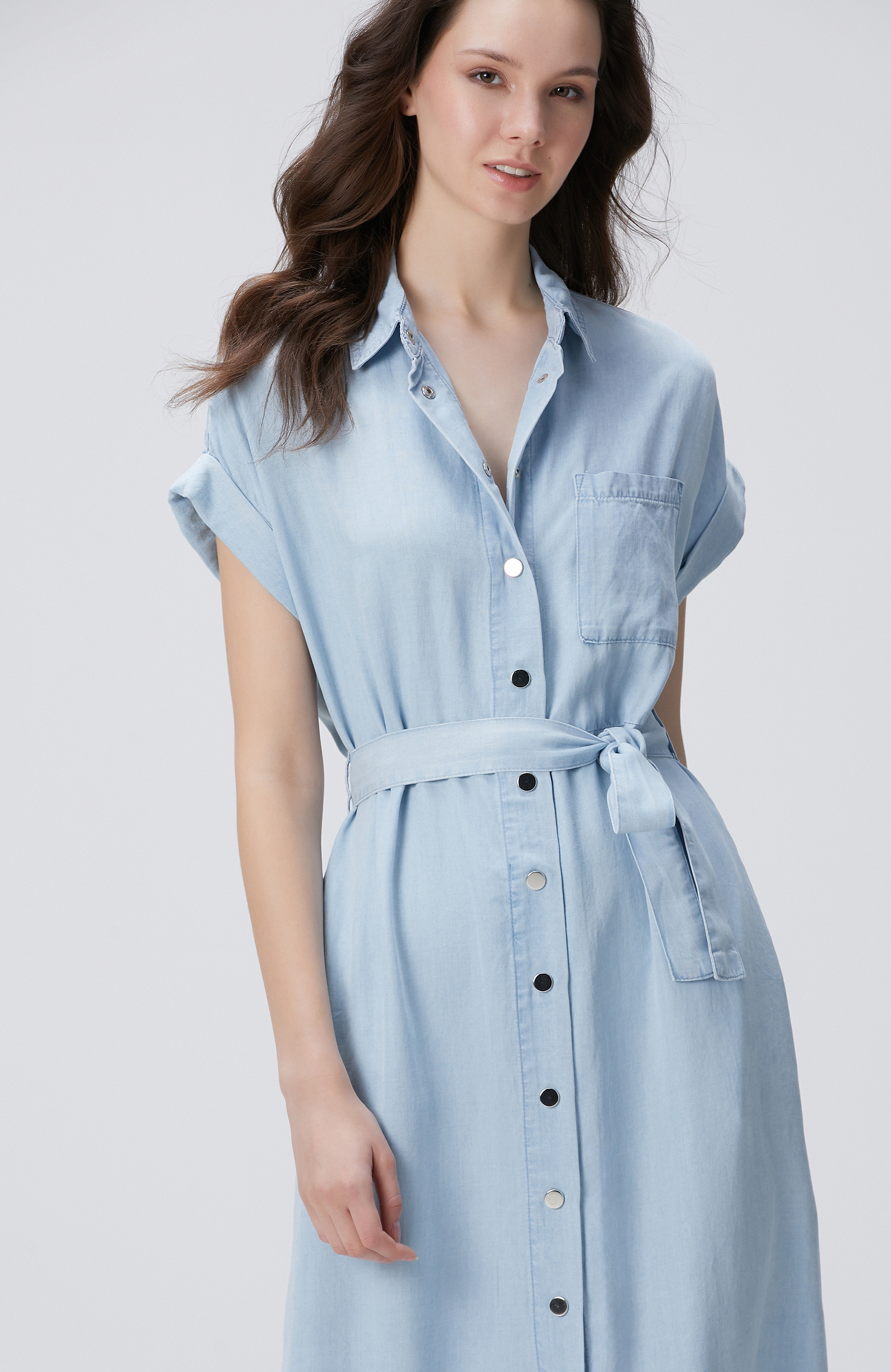 Açık Mavi Midi Denim Elbise