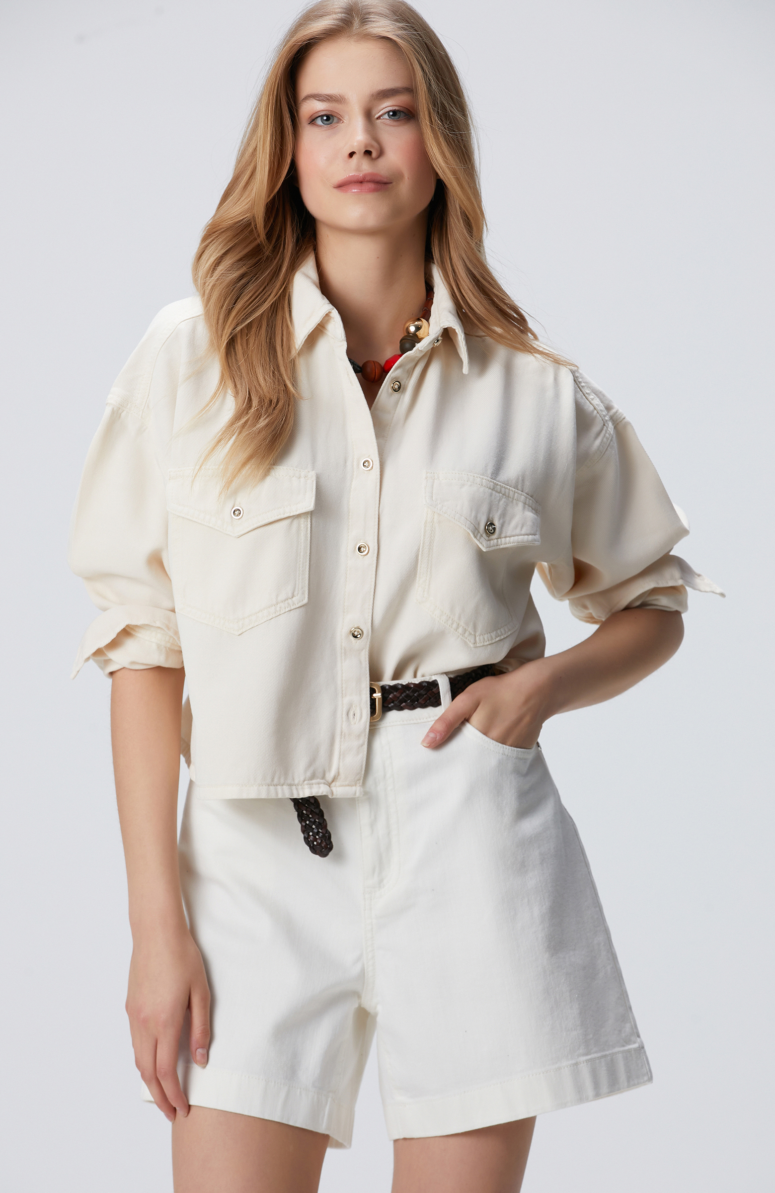 Kırık Beyaz Denim Gömlek